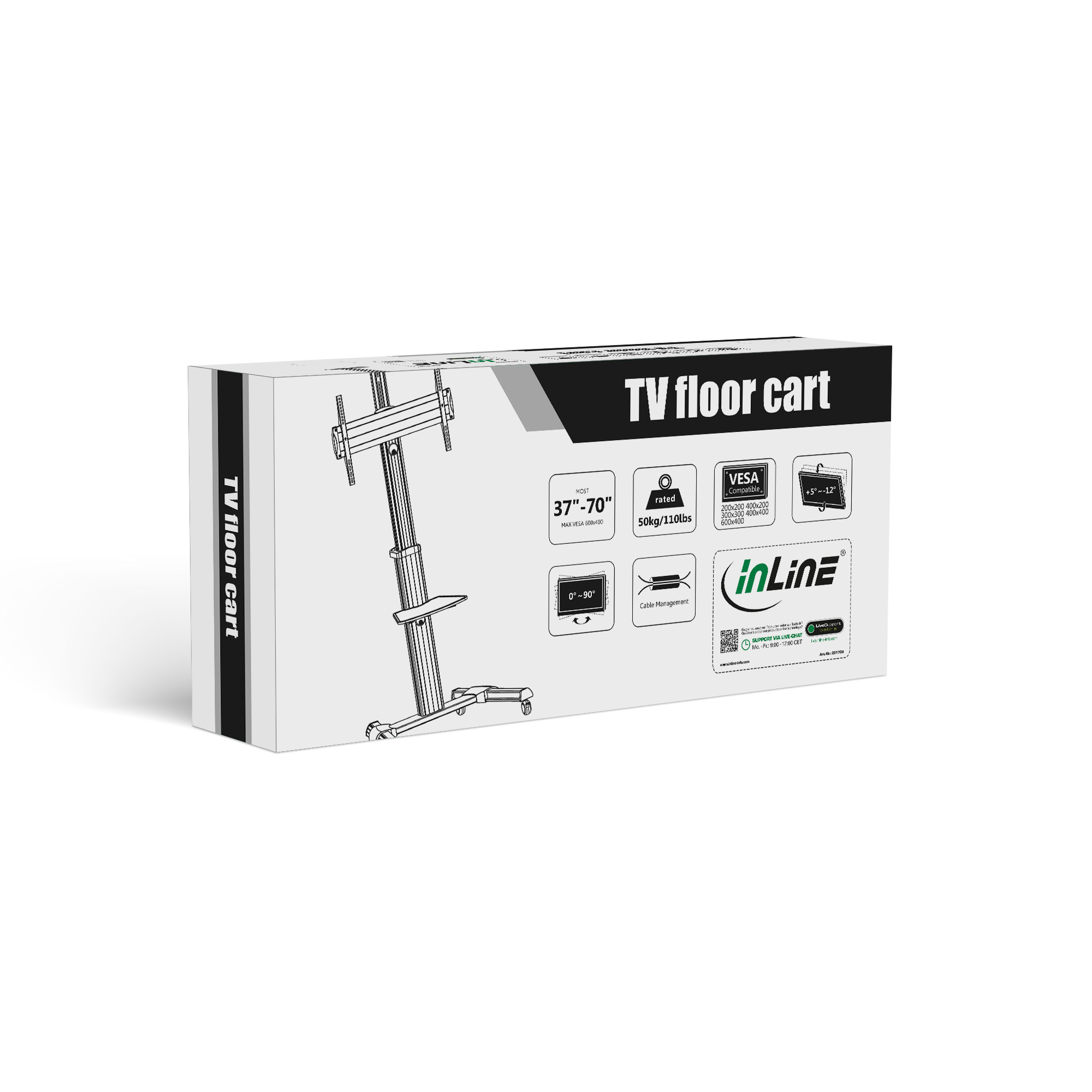 Inline® TV-Wagen, Höhenverstellbar, für LED-TV 37"-70" (94-178cm), max. 50kg