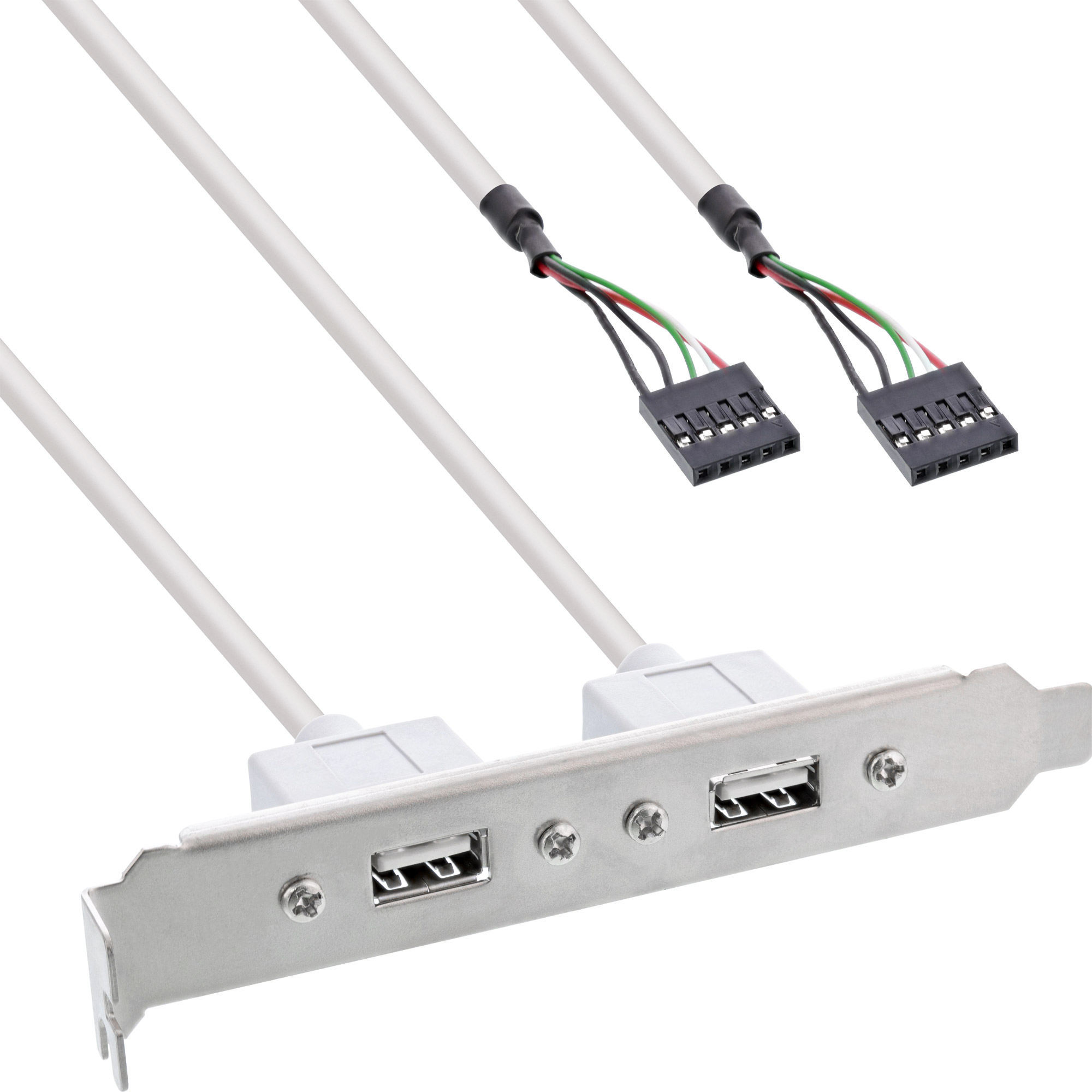 Inline® Slotblech USB 2.0, 2x USB Buchse auf 2x 5pol Pfostenverbinder, 0,3m