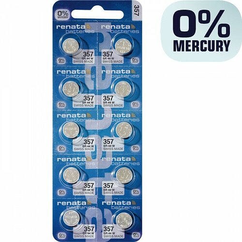 10x SR44W 357 Silberoxid Batterie Renata 1,55 V