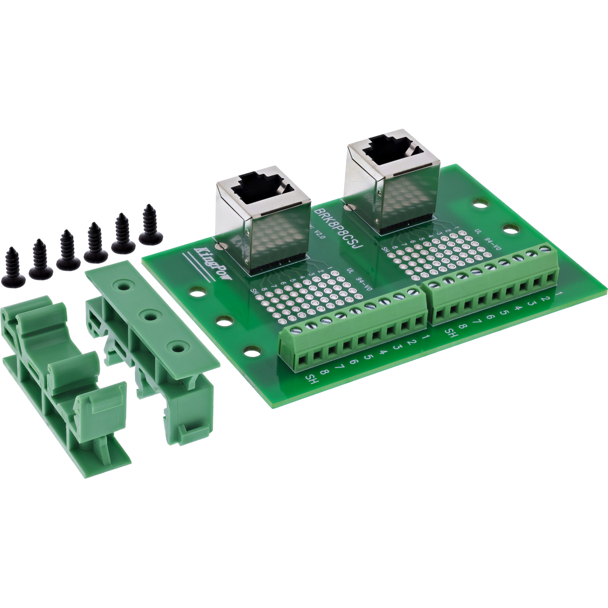 InLine® Terminalblock, 2x RJ45 Buchse, gewinkelt oben, für Hutschiene