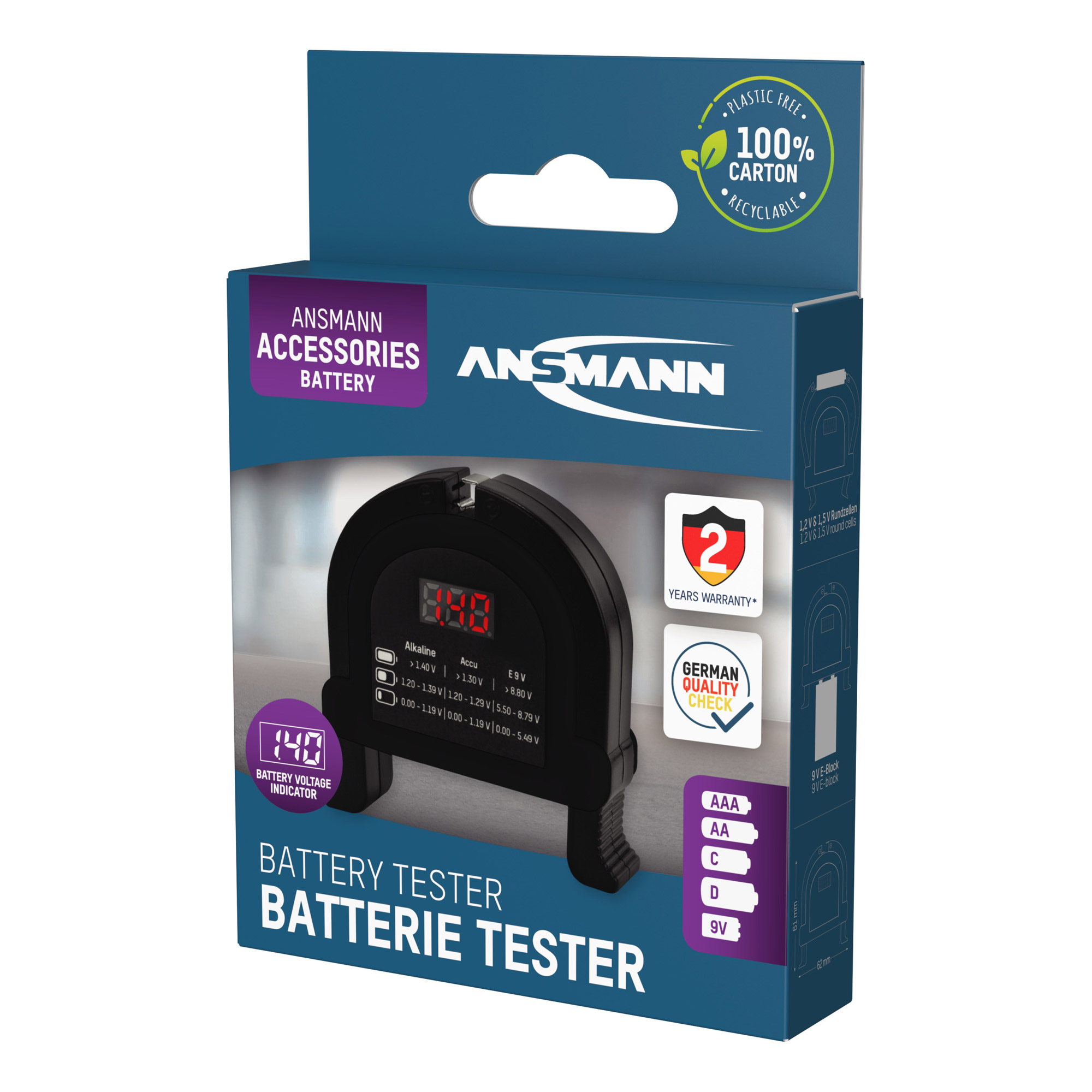 ANSMANN 4000001 Batterietester mit digitaler LED-Spannungsanzeige ANSMANN 4000001 Batterietester mit digitaler LED-Spannungsanzeige