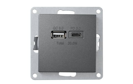 USB-Ladedose McPower ''Flair'' 2-fach, USB-C, PD 3.0 20W, anthrazit