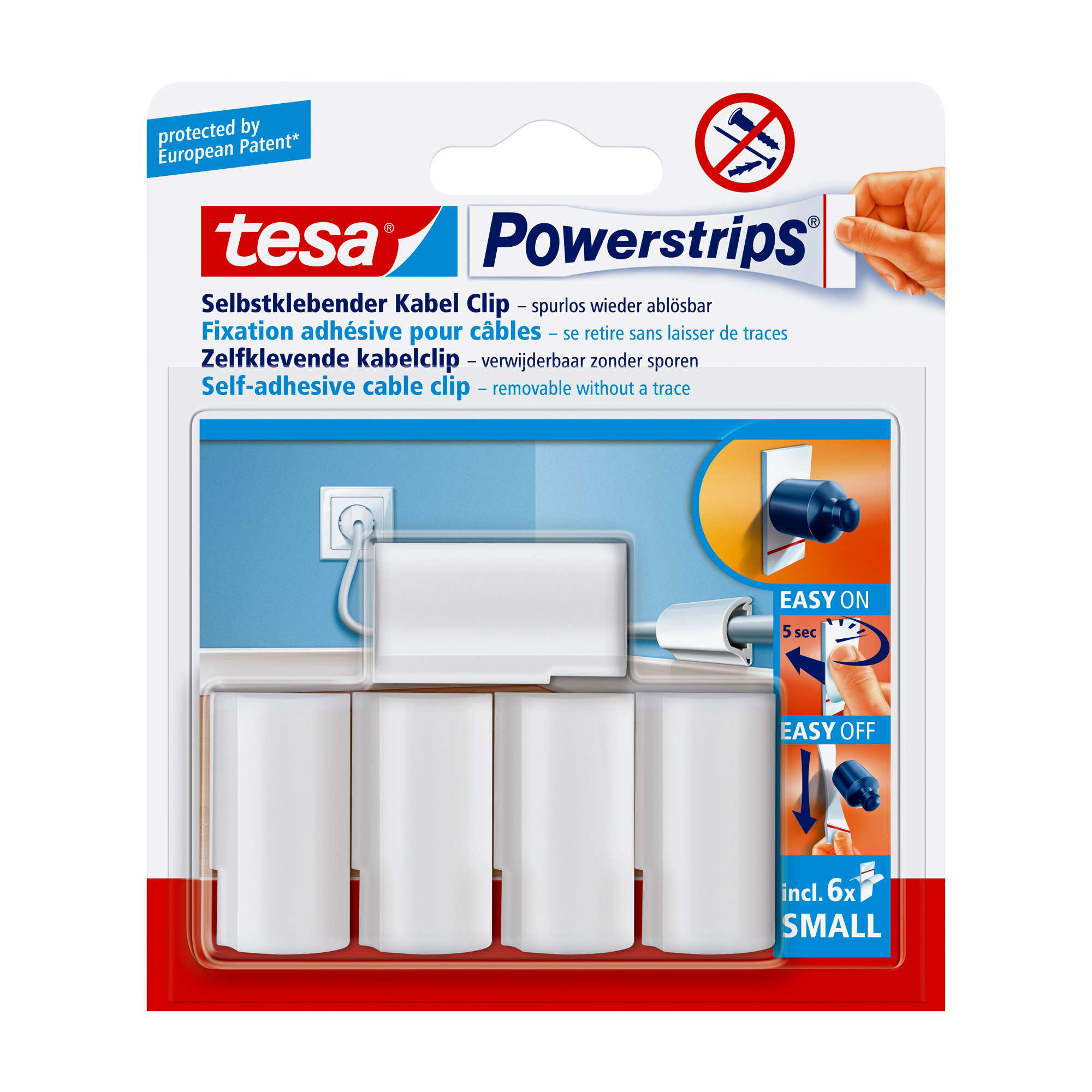 tesa Powerstrips Kabel-Clip, weiß, 5 Stück