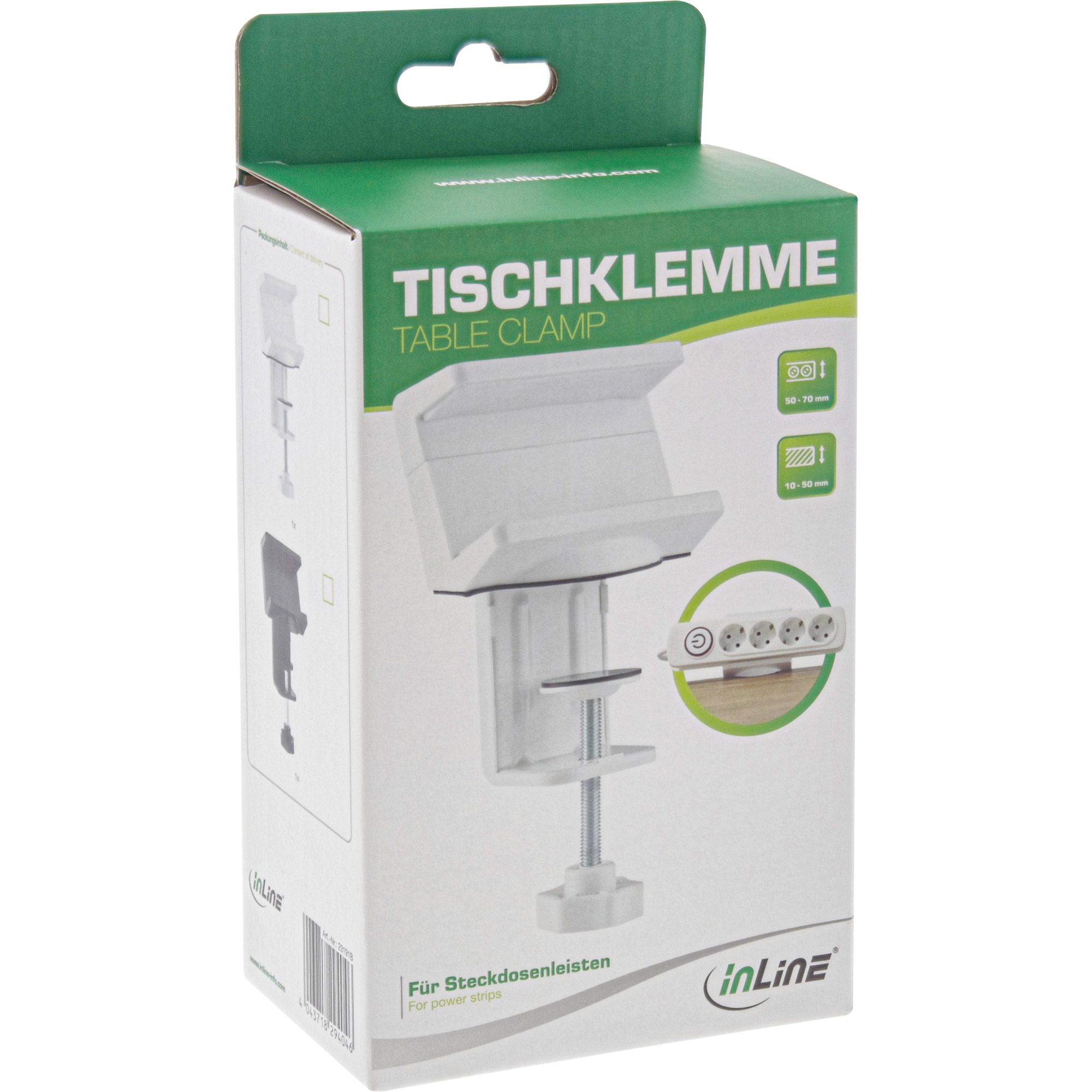 Inline® Tischklemme für Steckdosenleiste, Schraubklemme, weiß