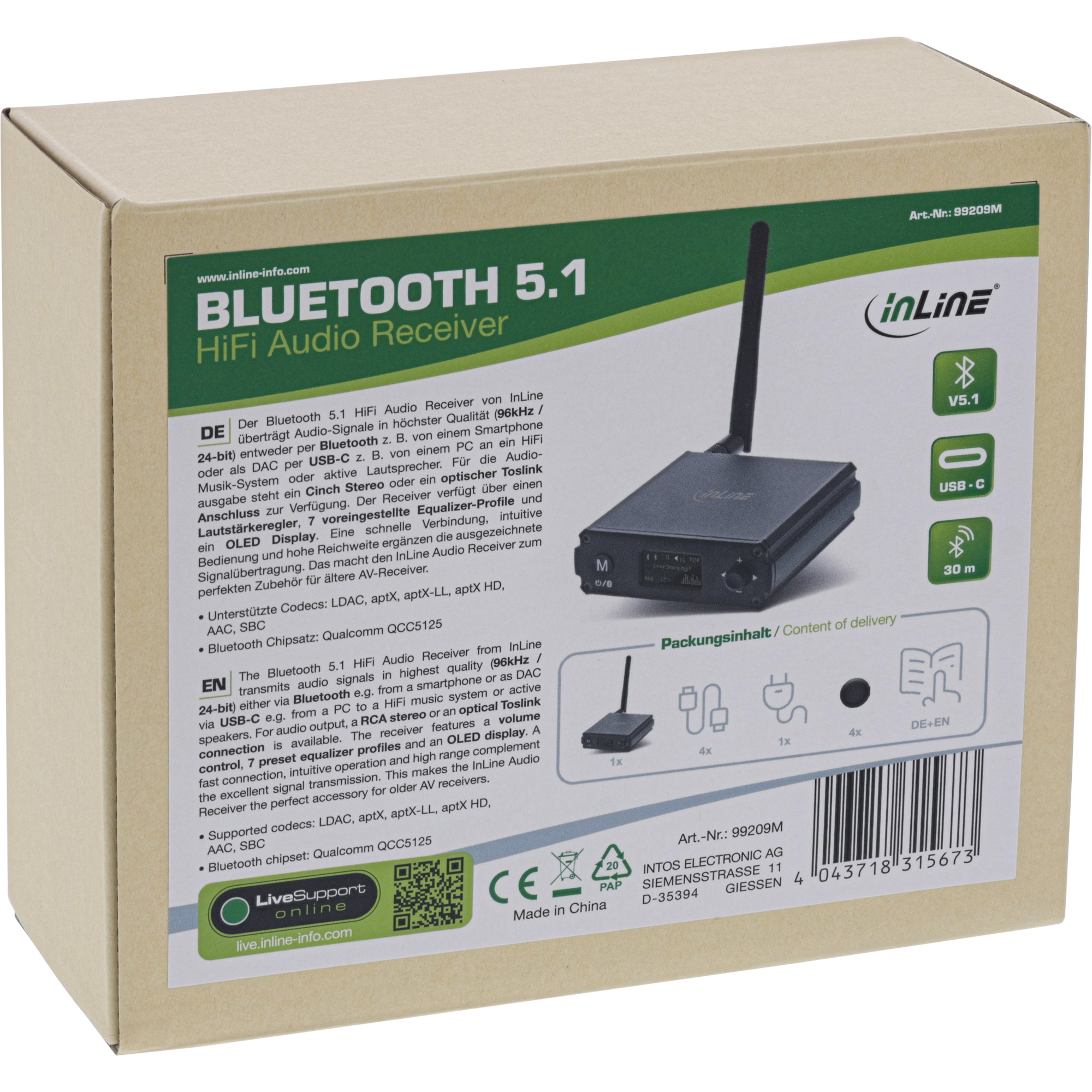 InLine® Bluetooth 5.1 HiFi-Receiver & USB DAC, mit LCD InLine® Bluetooth 5.1 HiFi-Receiver & USB DAC, mit LCD