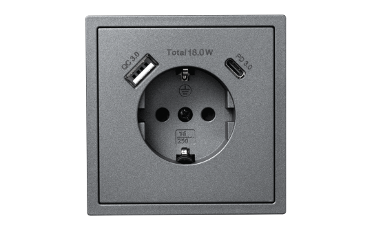 Schutzkontakt-Steckdose McPower ''Shallow'' 1x USB-C - 18W Quickcharge - 1x USB-A