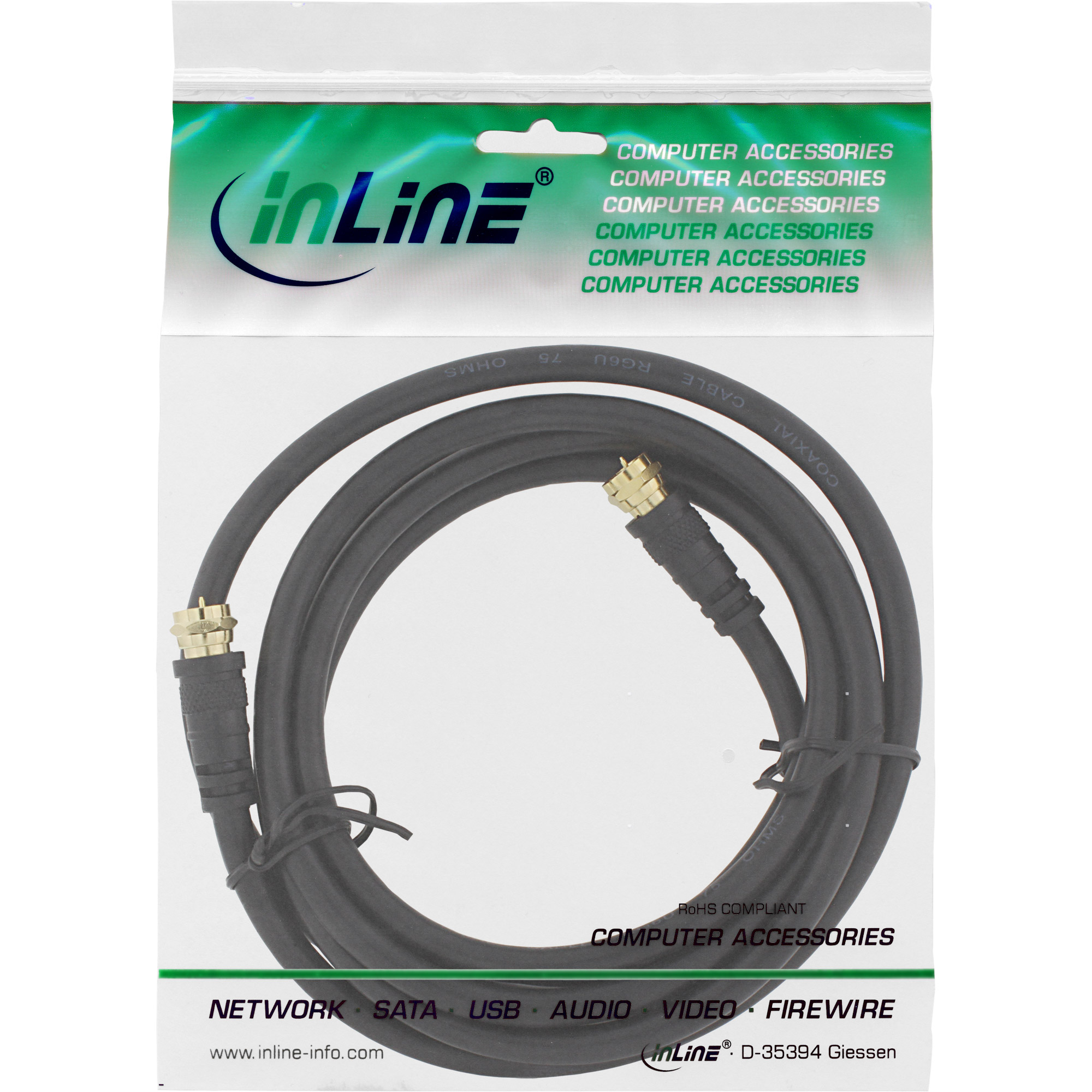 Inline® SAT-Anschlusskabel, 2x geschirmt, 2x F-Stecker, >85dB, schwarz, 3m