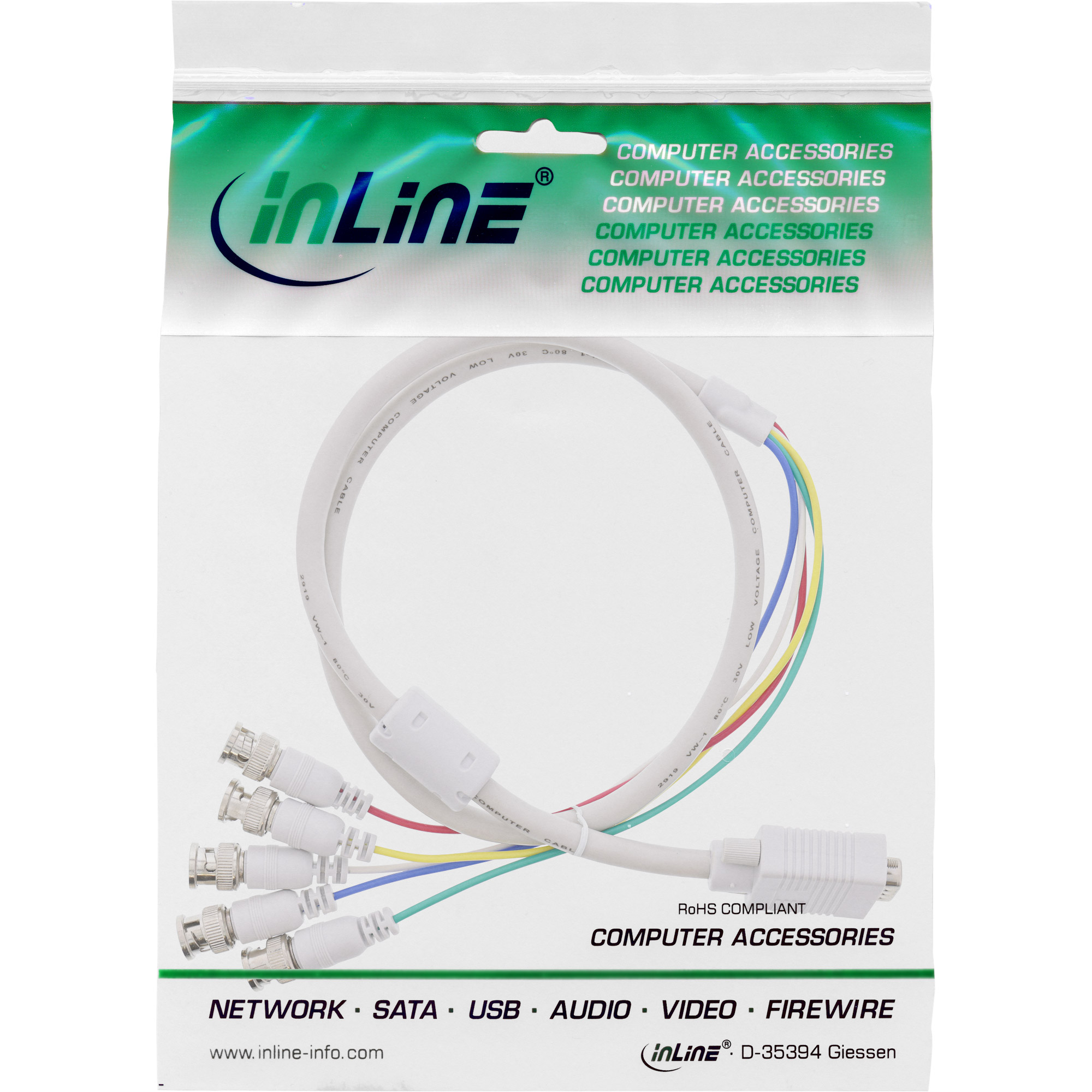 Inline® VGA BNC Kabel, 5x BNC Stecker an 15pol HD Stecker, 5m