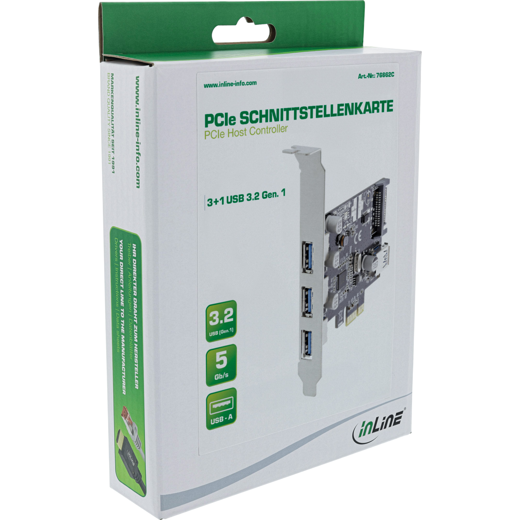 Inline® Schnittstellenkarte, 3x+1x USB 3.0, PCIe, mit SATA Strom + LP-Slotblech