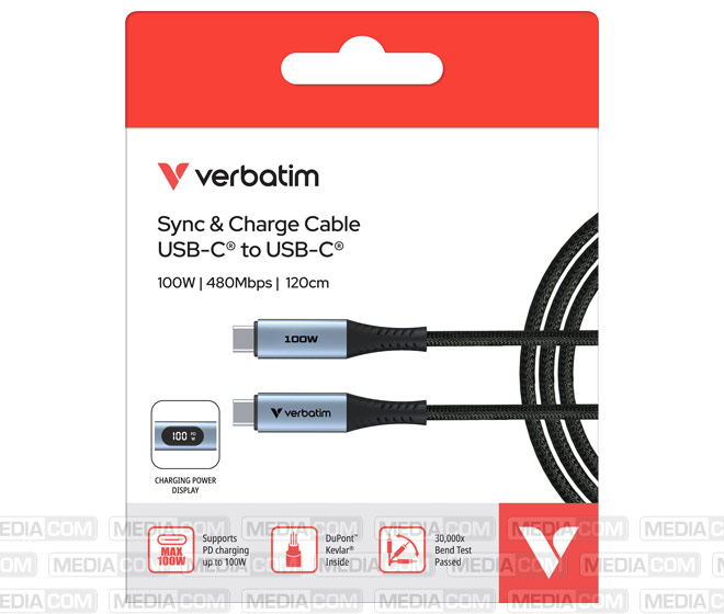 Ladekabel, USB-C/USB-C, 1.2m, schwarz