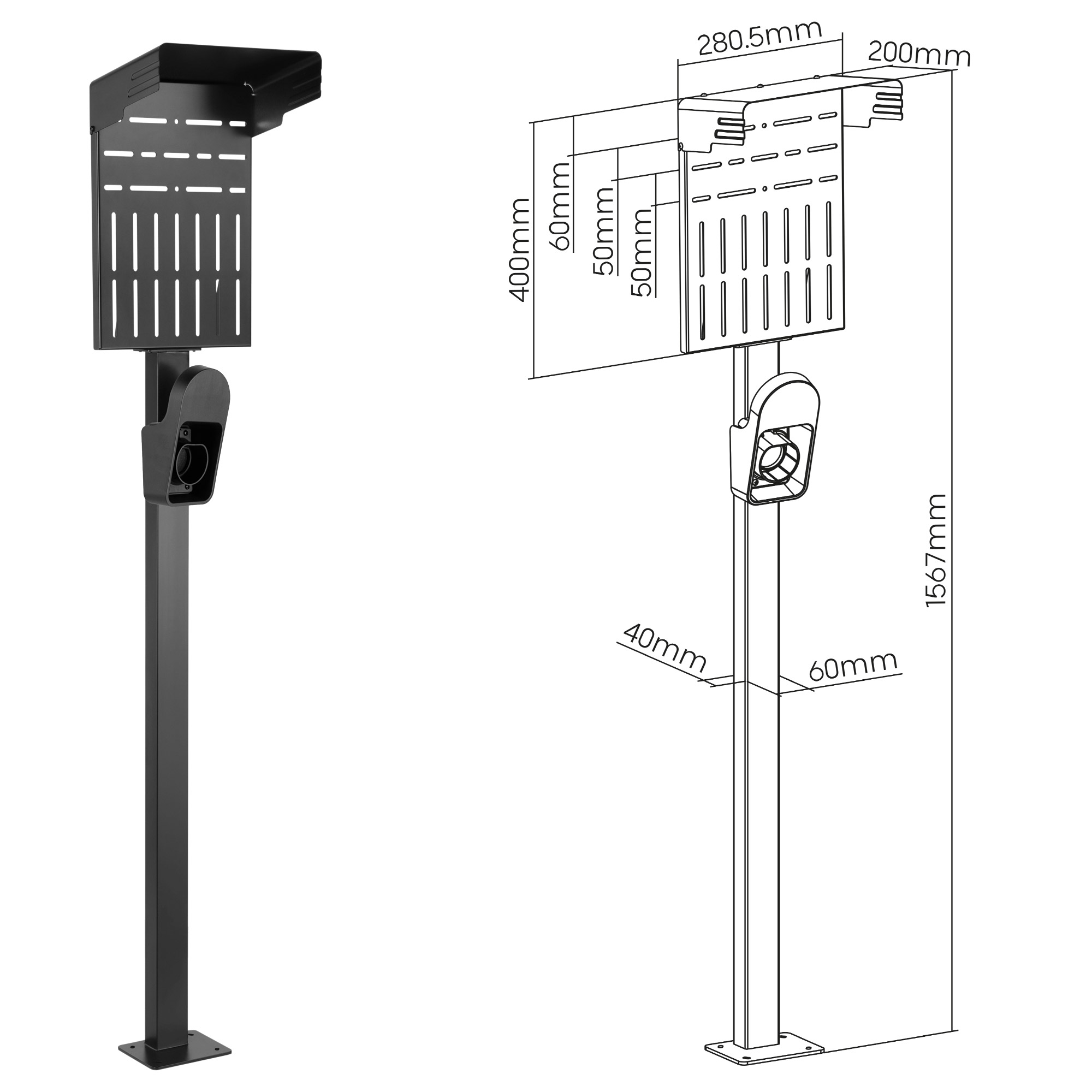 Inline® Universal Wallbox-Standfuß mit EV-Ladekabel Halterung, schwarz