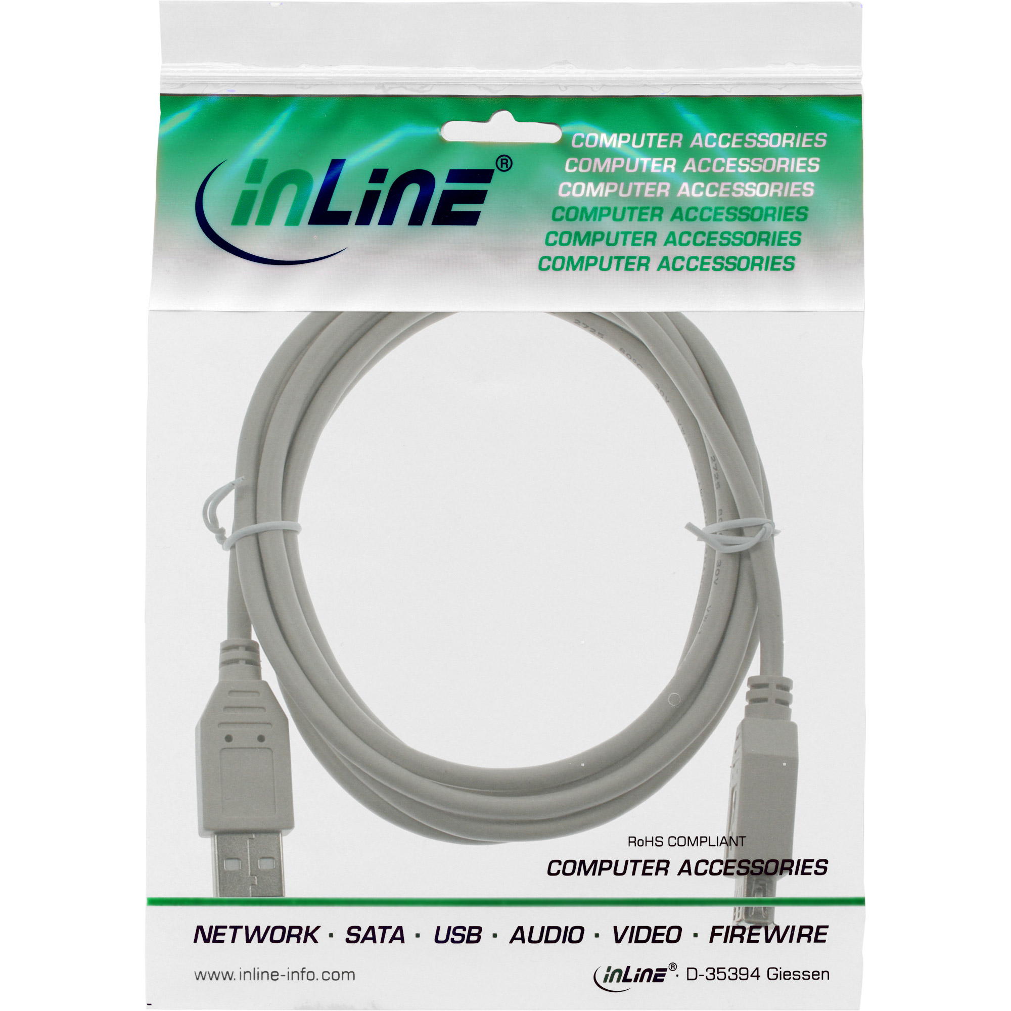 Inline® USB 2.0 VerLängerung, Stecker / Buchse, Typ A, beige/grau, 0,5m