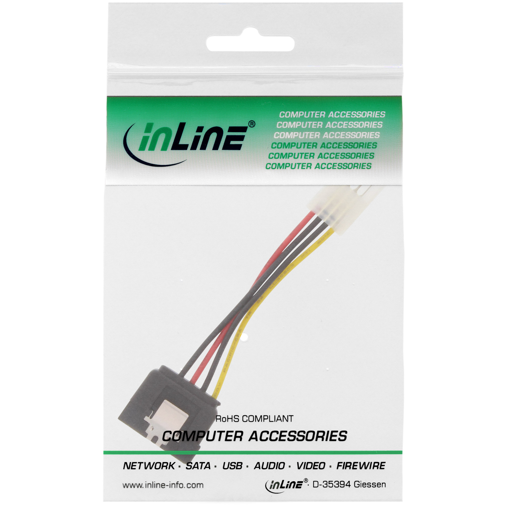 Inline® SATA Stromadap-Kab., 1x 8,89cm (3,5") BU/15pol SATA ST, m. Lasche, 0,15m