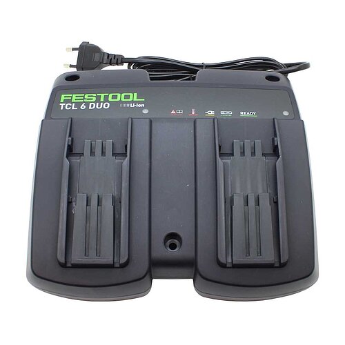 Festool Schnellladegerät TCL 6 DUO zum zeitgleichen Laden von zwei Lithium-Ionen Akkupacks Festool Schnellladegerät TCL 6 DUO zum zeitgleichen Laden von zwei Lithium-Ionen Akkupacks