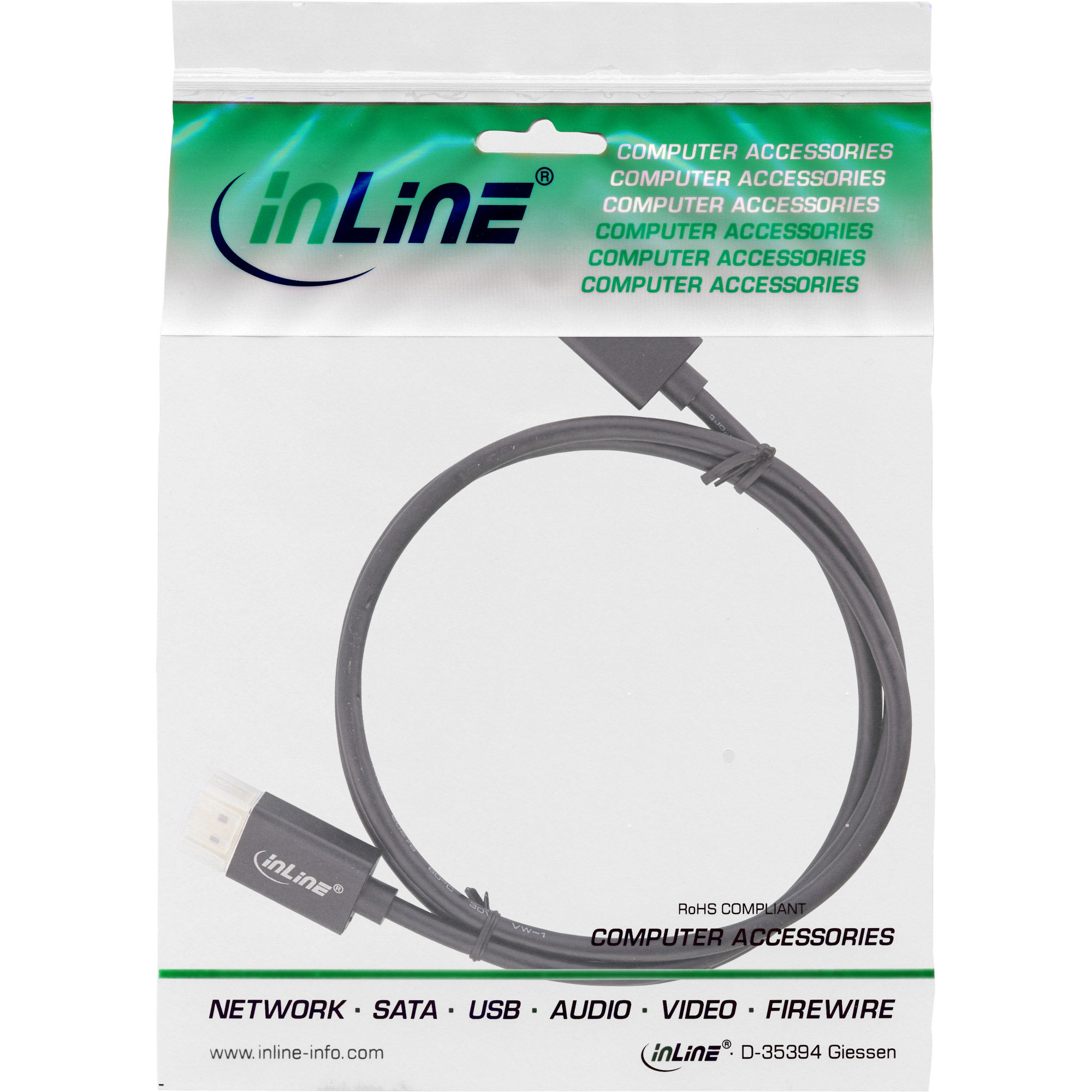 Inline® DisplayPort 1.4 Kabel Slim, 8K4K, schwarz, vergoldete Kontakte, 1m