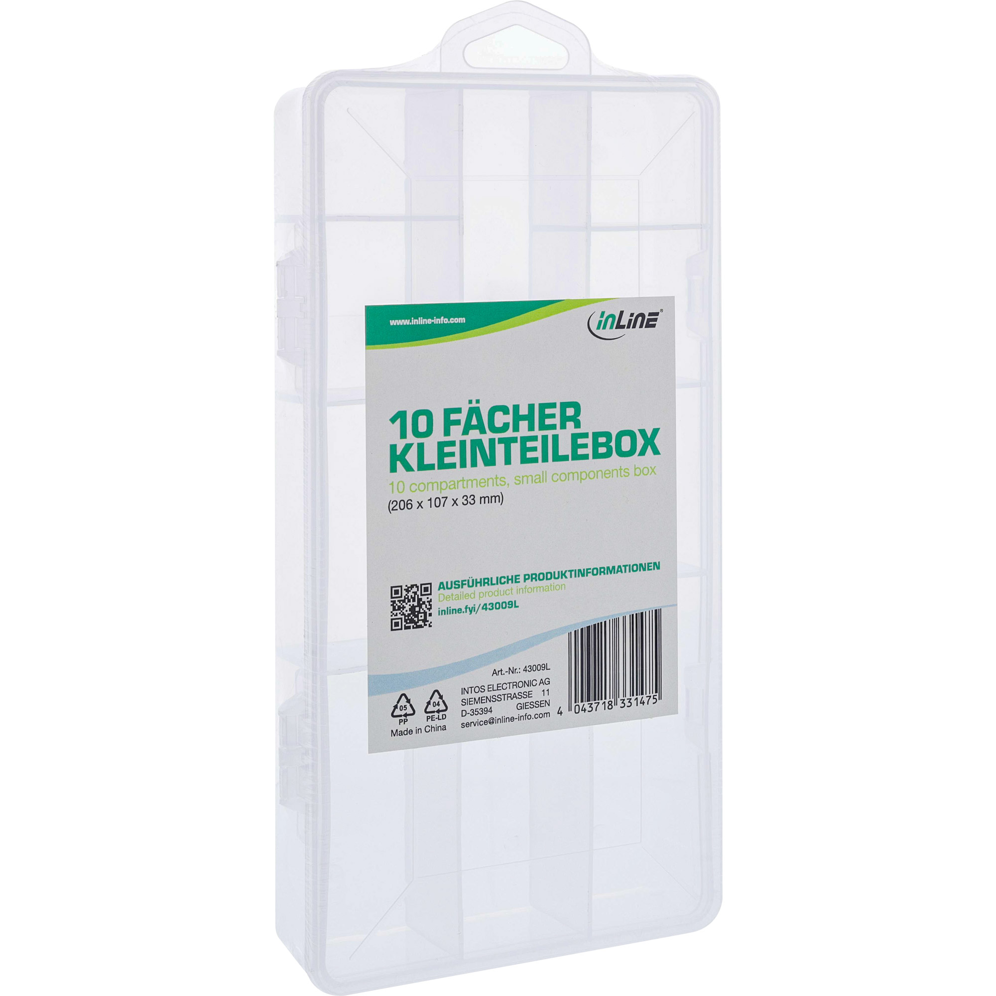 InLine® Kleinteilebox, 10 Fächer, Abmessungen: 206x107x33mm, transparent InLine® Kleinteilebox, 10 Fächer, Abmessungen: 206x107x33mm, transparent