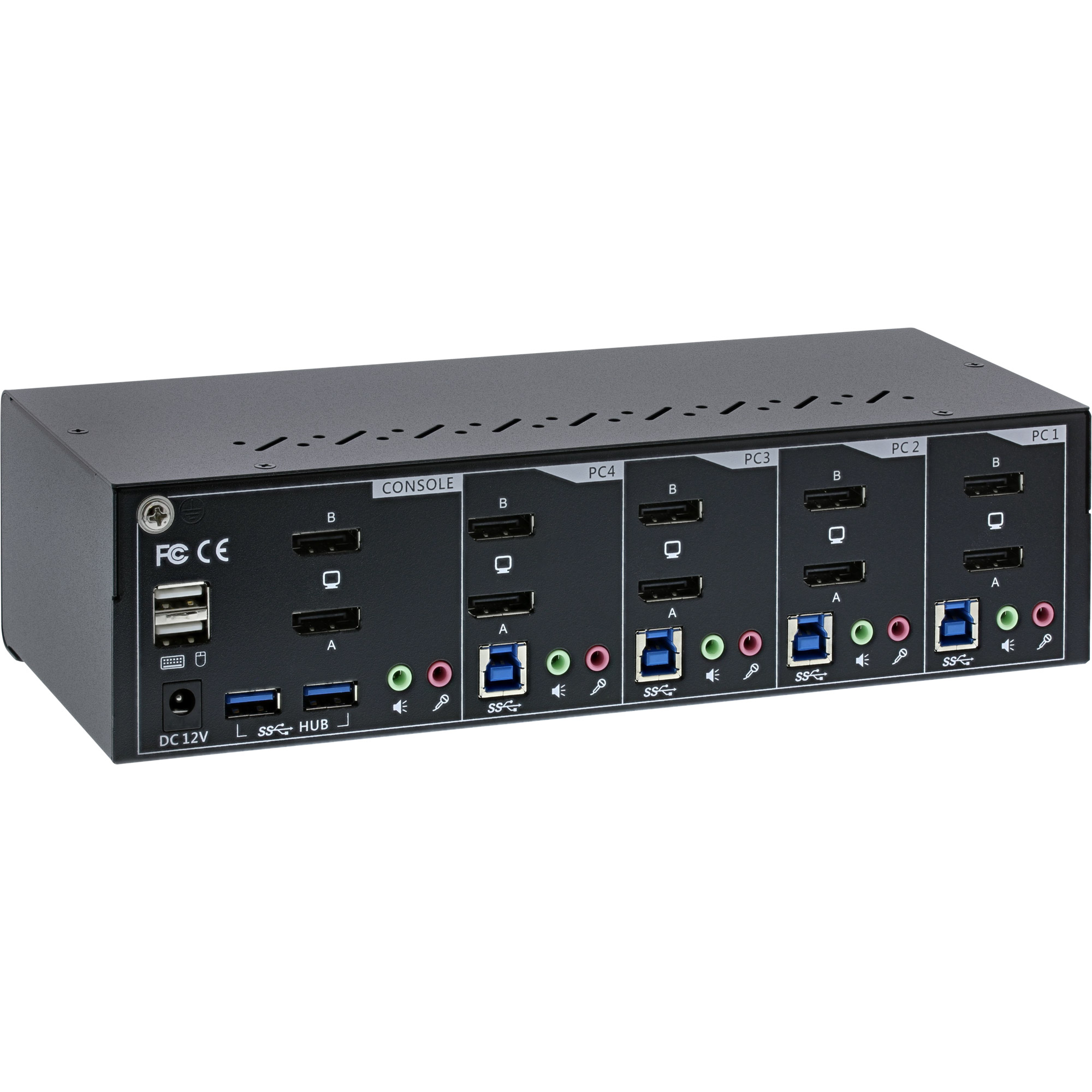 Inline® KVM Desktop Switch, 4-fach, Dual-Monitor DP 1.2, 4K, USB 3.0, Audio