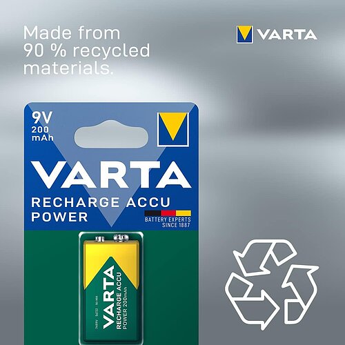 1x Varta NiMH 9V Block 200mAh HR6F22 Power Recharge Akku