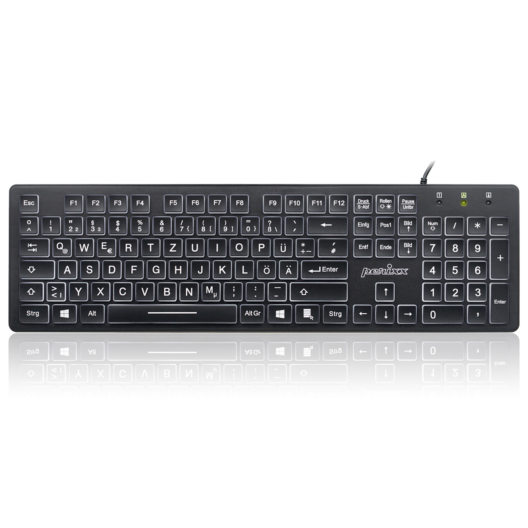 Perixx PERIBOARD-317 DE, beleuchtet, USB kabel, große Buchstaben, schwarz Perixx PERIBOARD-317 DE, beleuchtet, USB kabel, große Buchstaben, schwarz