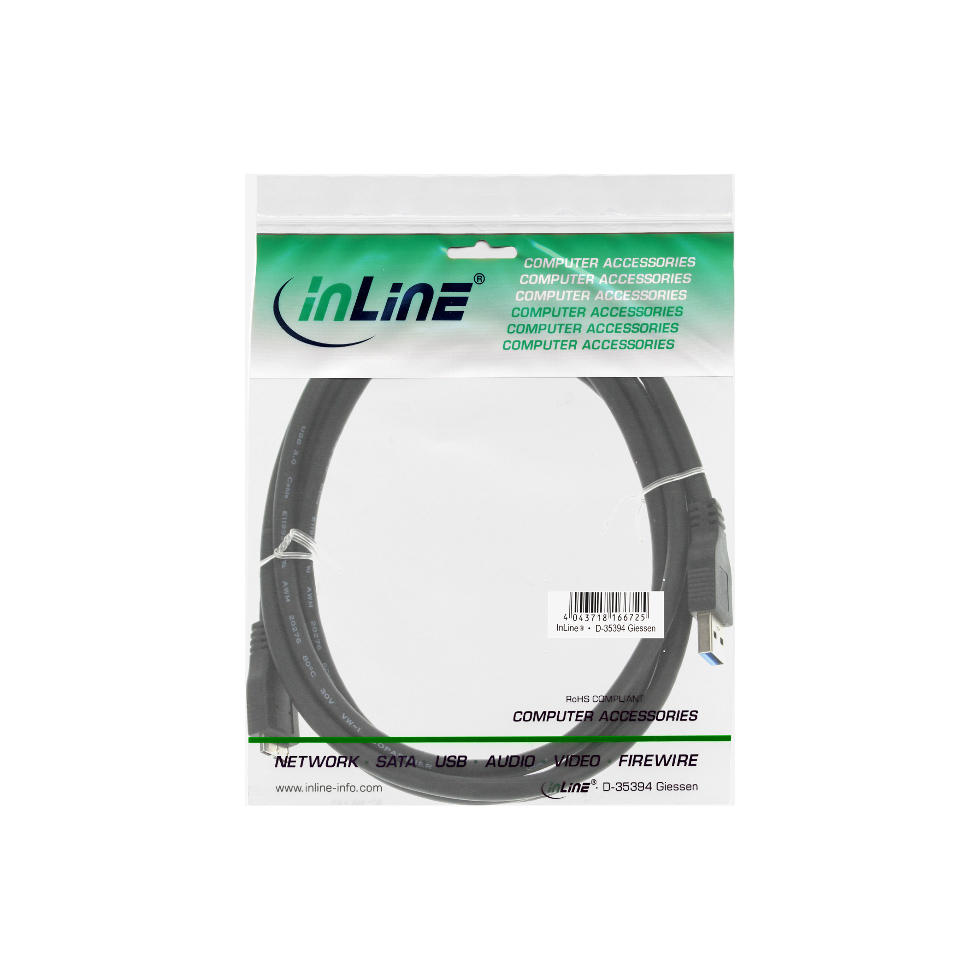 Inline® USB 3.2 Gen.1 Kabel, A an Micro B, schwarz, 5m