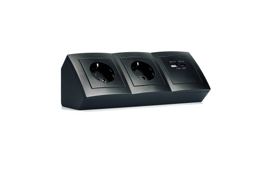 Steckdosenblock McPower ''Flair'' matt schwarz, 2-fach Schutzkontakt + 2x USB A+C