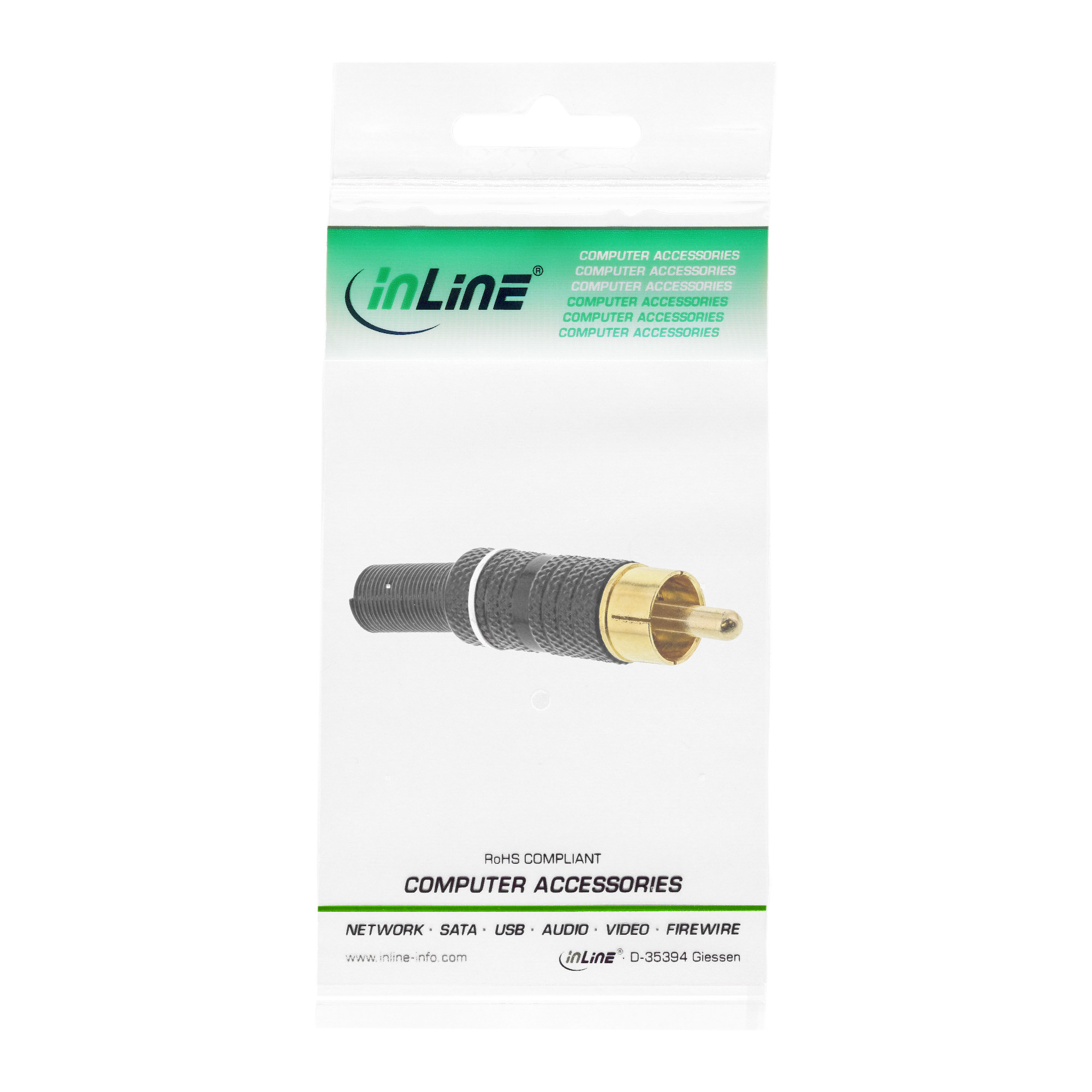 Inline® Cinchstecker Lötversion, Metall schwarz, Ring weiß, für 6mm Kabel Inline® Cinchstecker Lötversion, Metall schwarz, Ring weiß, für 6mm Kabel
