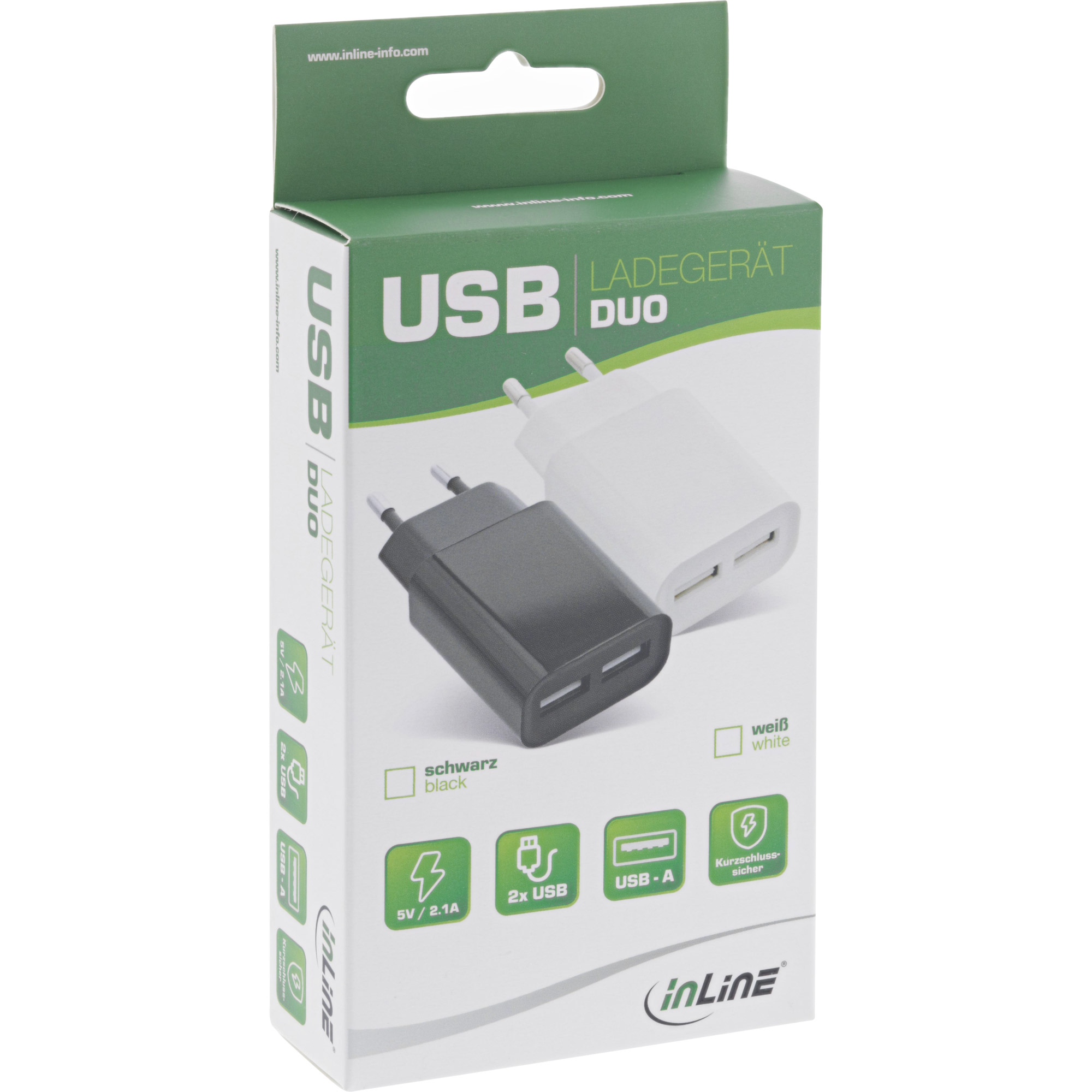 Inline® USB Ladegerät DUO, Netzteil 2-fach, 100-240V zu 5V/2.1A, schwarz Inline® USB Ladegerät DUO, Netzteil 2-fach, 100-240V zu 5V/2.1A, schwarz