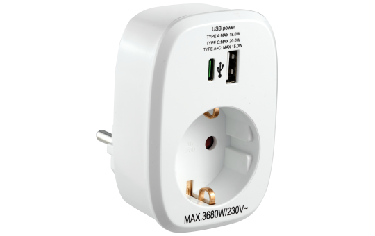 Zwischenstecker McPower, 1x USB-A + 1x USB-C PD20W