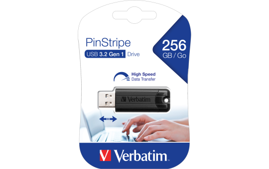 USB 3.2 Stick Verbatim, 256GB Speicher, PinStripe, Typ-A, Schiebemechanismus USB 3.2 Stick Verbatim, 256GB Speicher, PinStripe, Typ-A, Schiebemechanismus