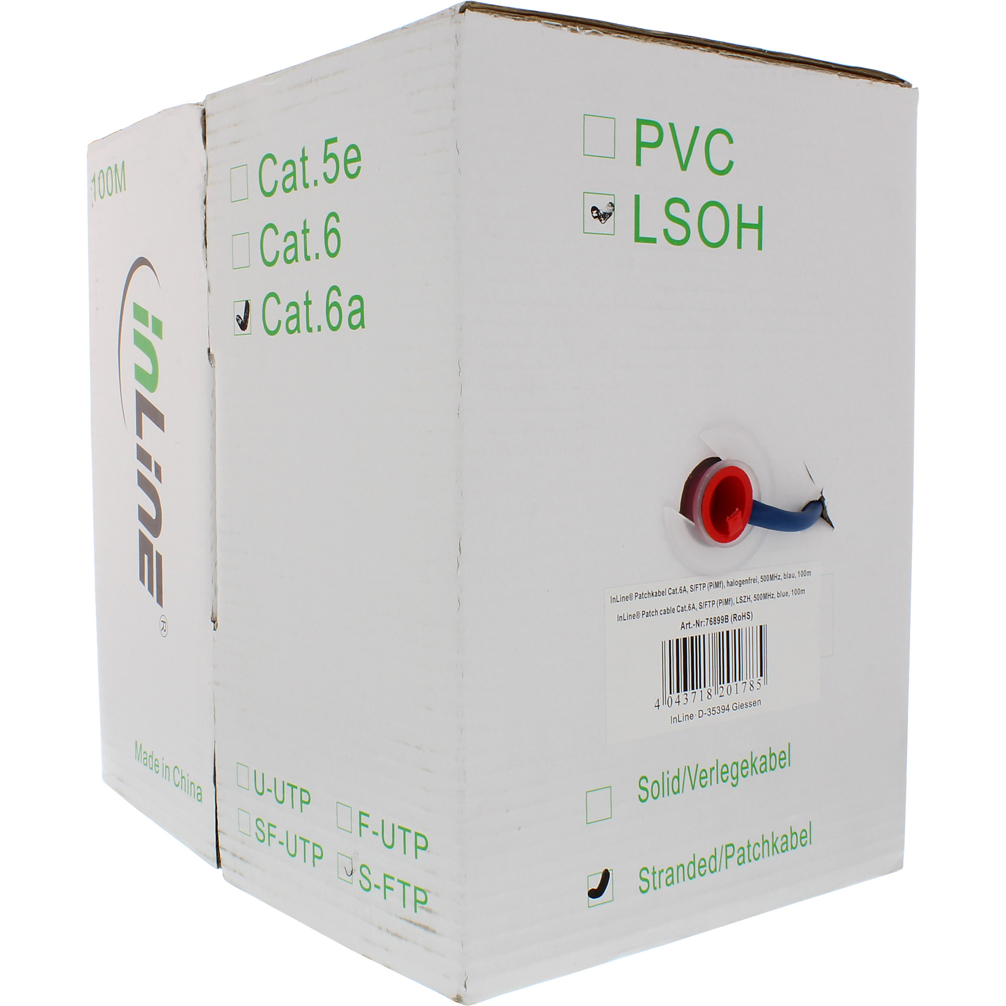 100m - Inline® Patchkab., S/FTP (PiMf), Cat.6A, 500MHz, halogenfrei, Kupfer, blau