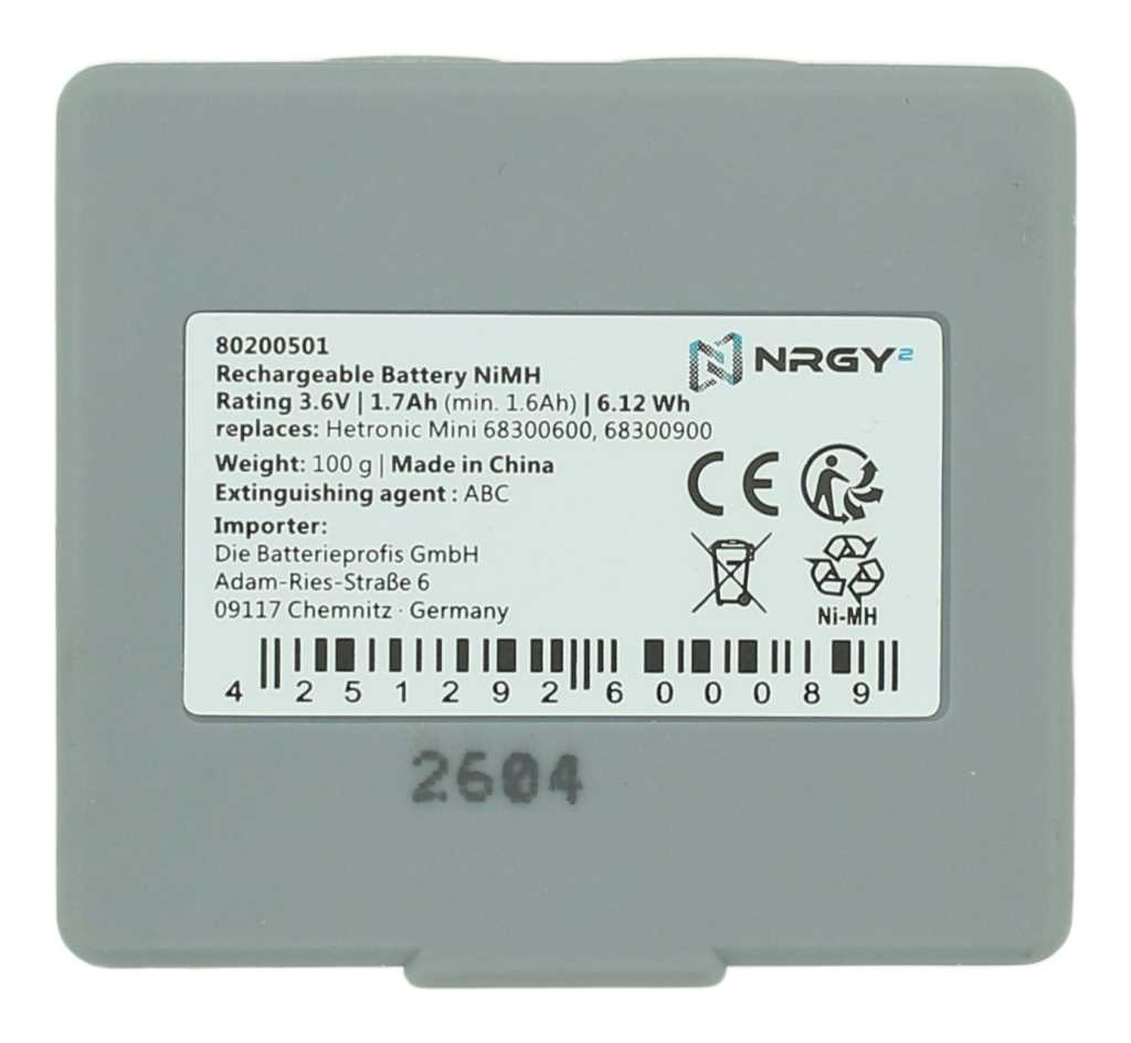 Kranakku NiMH 3,6V 1700mAh passend für Hetronic Mini 68300600 Kranakku NiMH 3,6V 1700mAh passend für Hetronic Mini 68300600