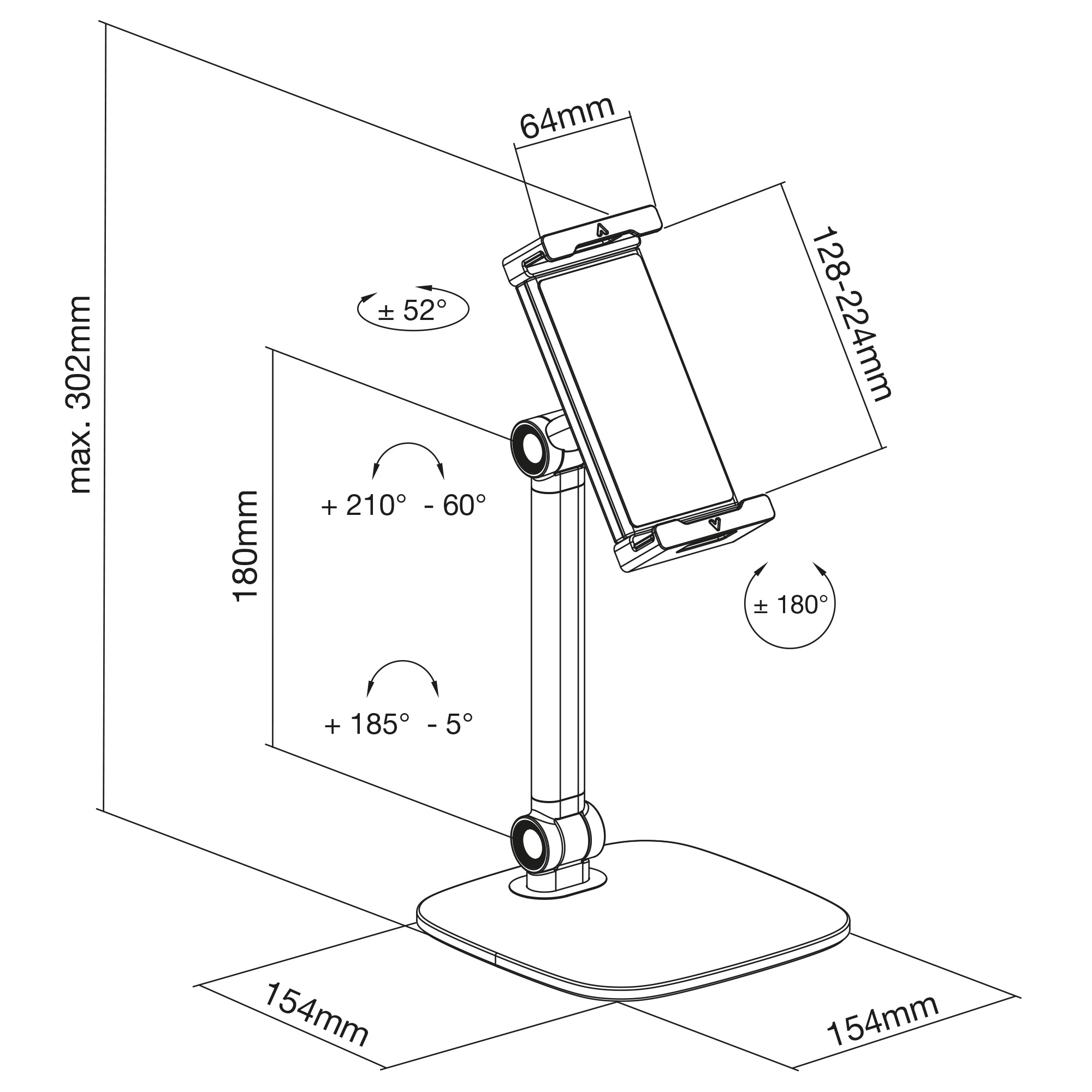 Inline® Tablet Tischhalterung mit Standfuß, bis 12,9", schwarz