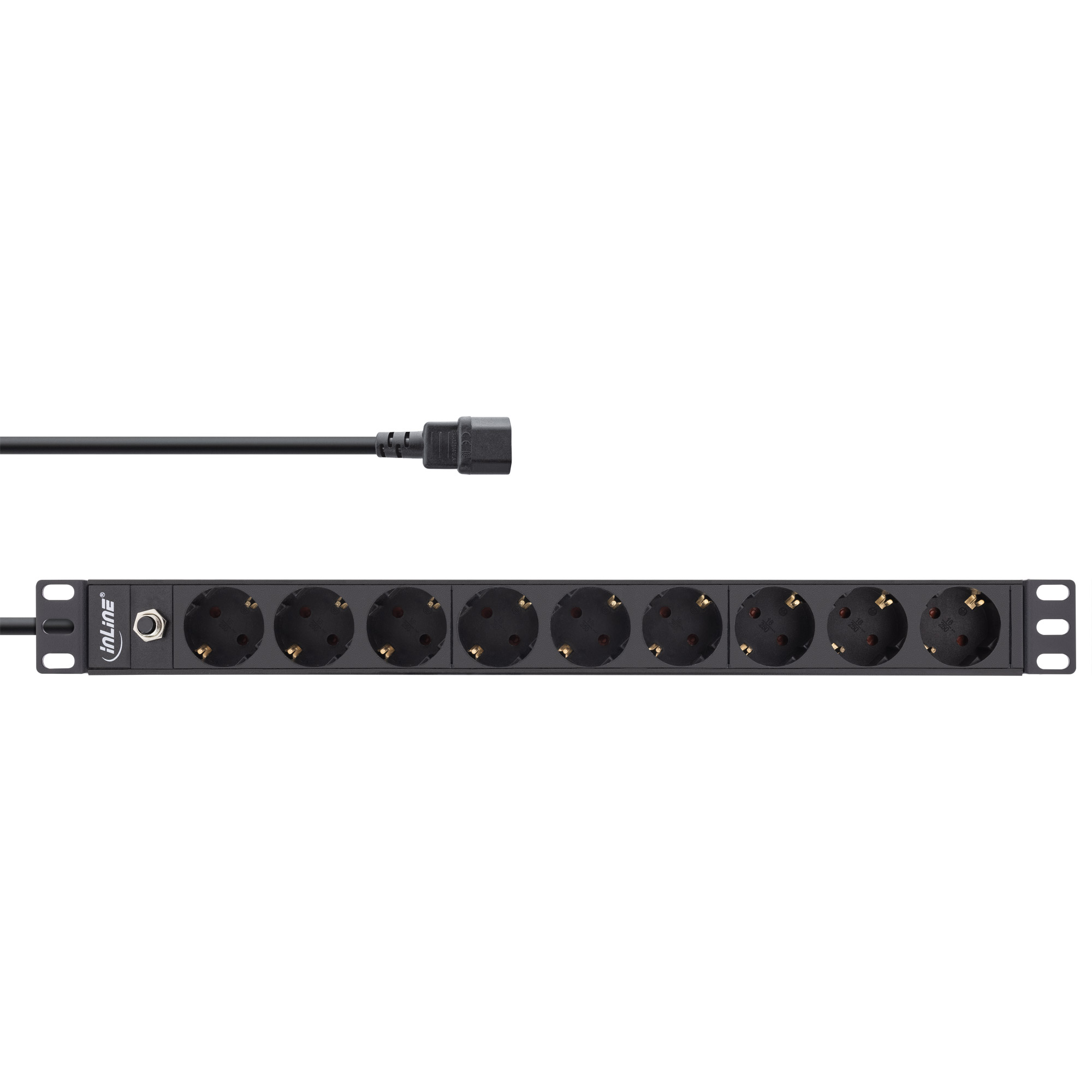 Inline® 19" Steckdosenleiste, 9-fach Schutzkontakt, C14 Stecker, Überlastschutz Inline® 19" Steckdosenleiste, 9-fach Schutzkontakt, C14 Stecker, Überlastschutz