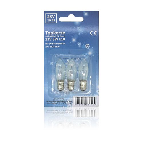Topkerze voll geriffelt 23V 3W E10 3er-Blister
