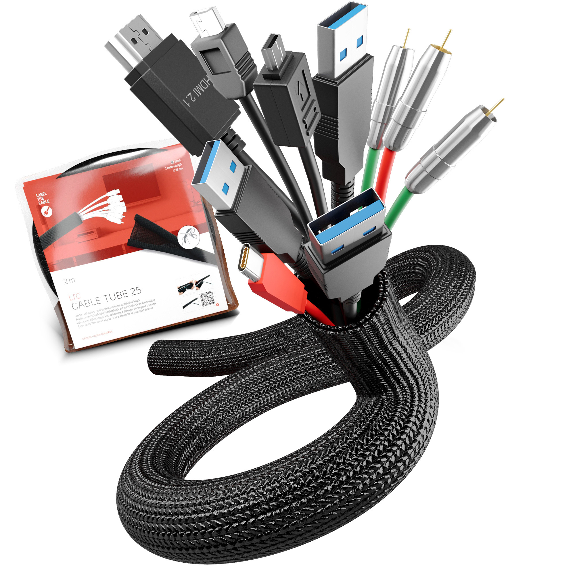 Label-The-Cable Tube, LTC 5110, Kabelschlauch 2 Meter schwarz