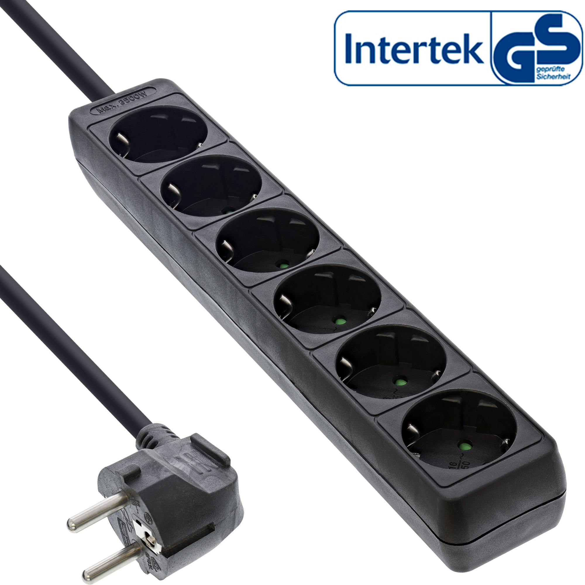 Inline® Steckdosenleiste, 6-fach Schutzkontakt, schwarz, 5m
