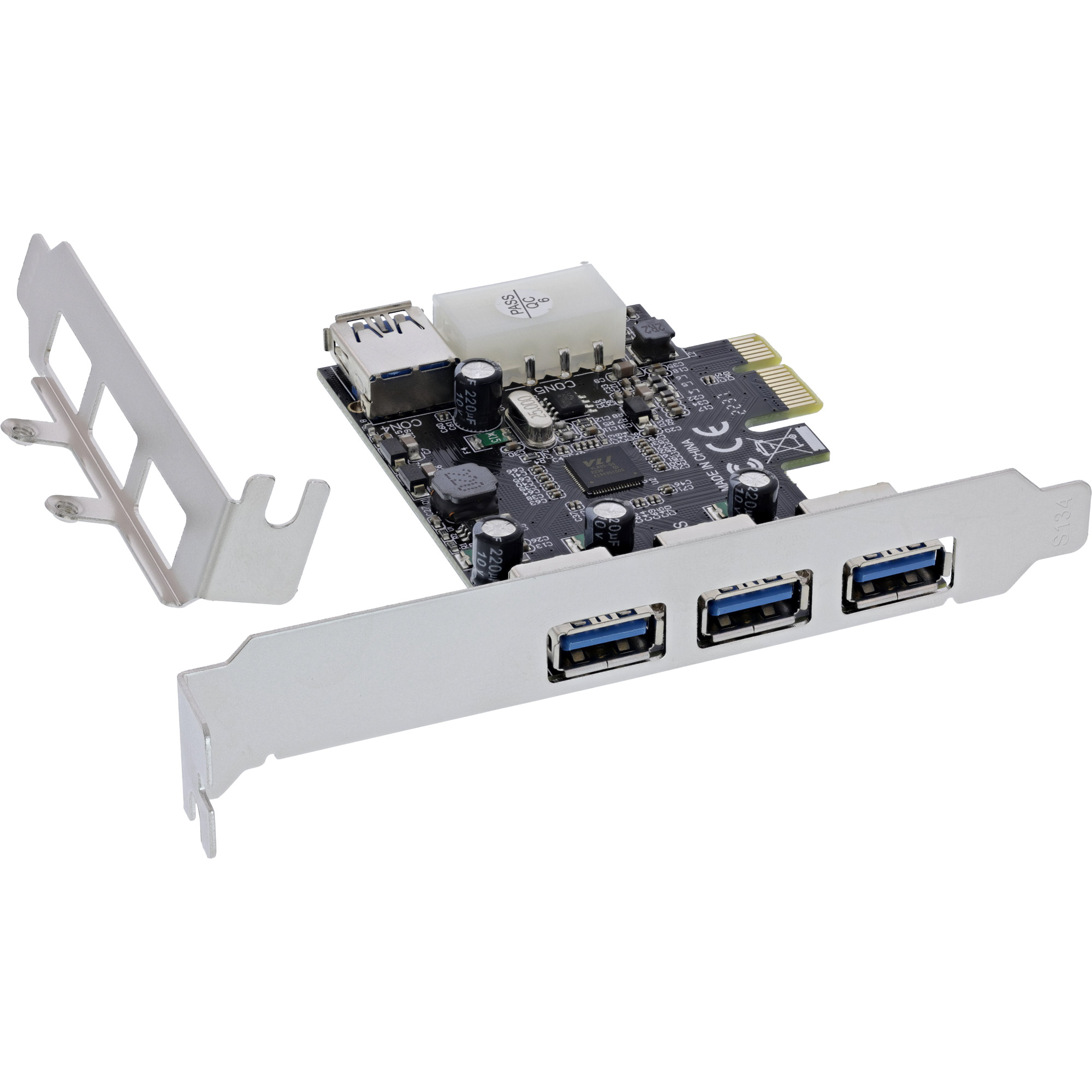 InLine® PCIe Karte, 3x+1x USB 3.2 Gen.1, Molex kompatibler 4-Pin Stromanschluss InLine® PCIe Karte, 3x+1x USB 3.2 Gen.1, Molex kompatibler 4-Pin Stromanschluss