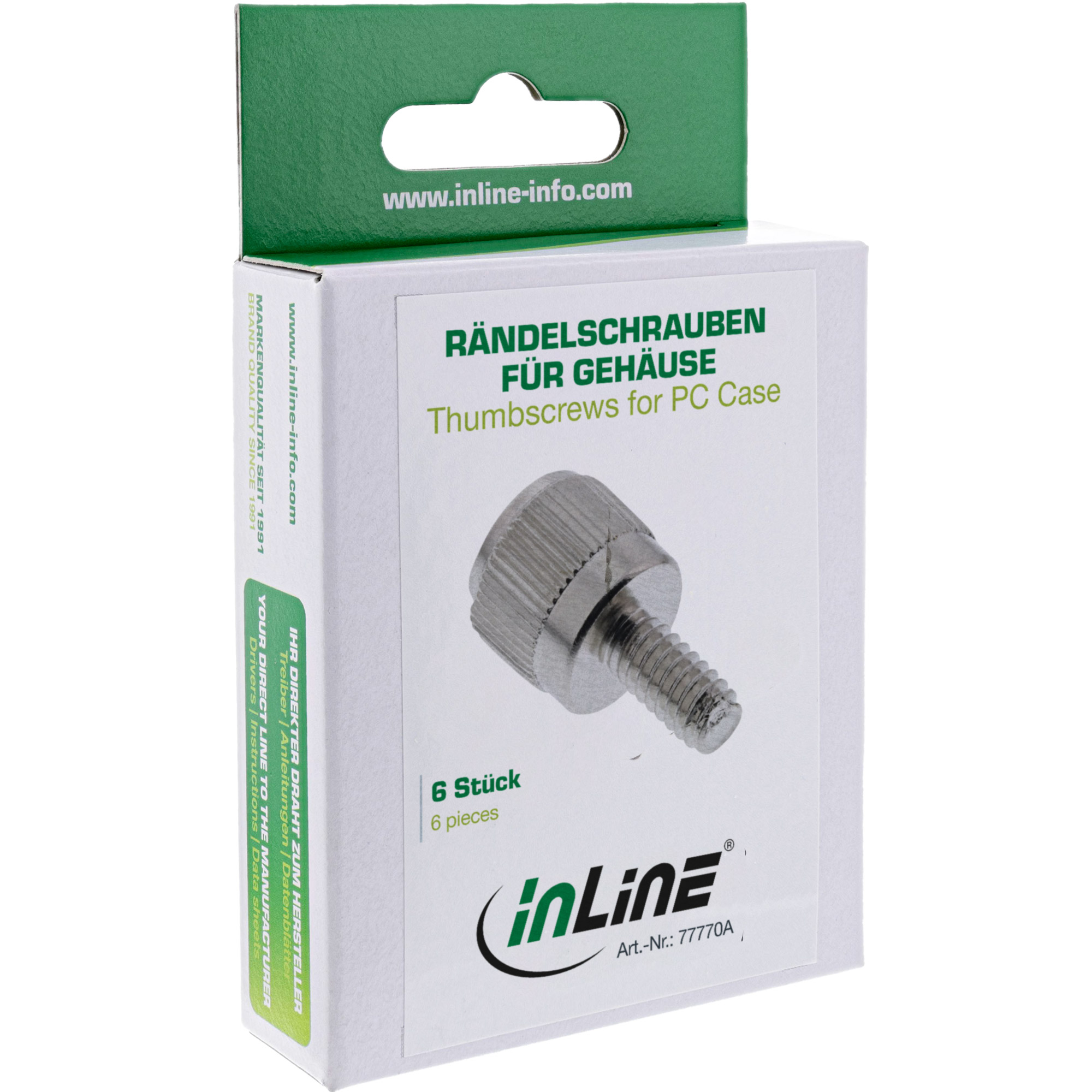 6x Inline® Rändelschrauben, silber, für Gehäuse