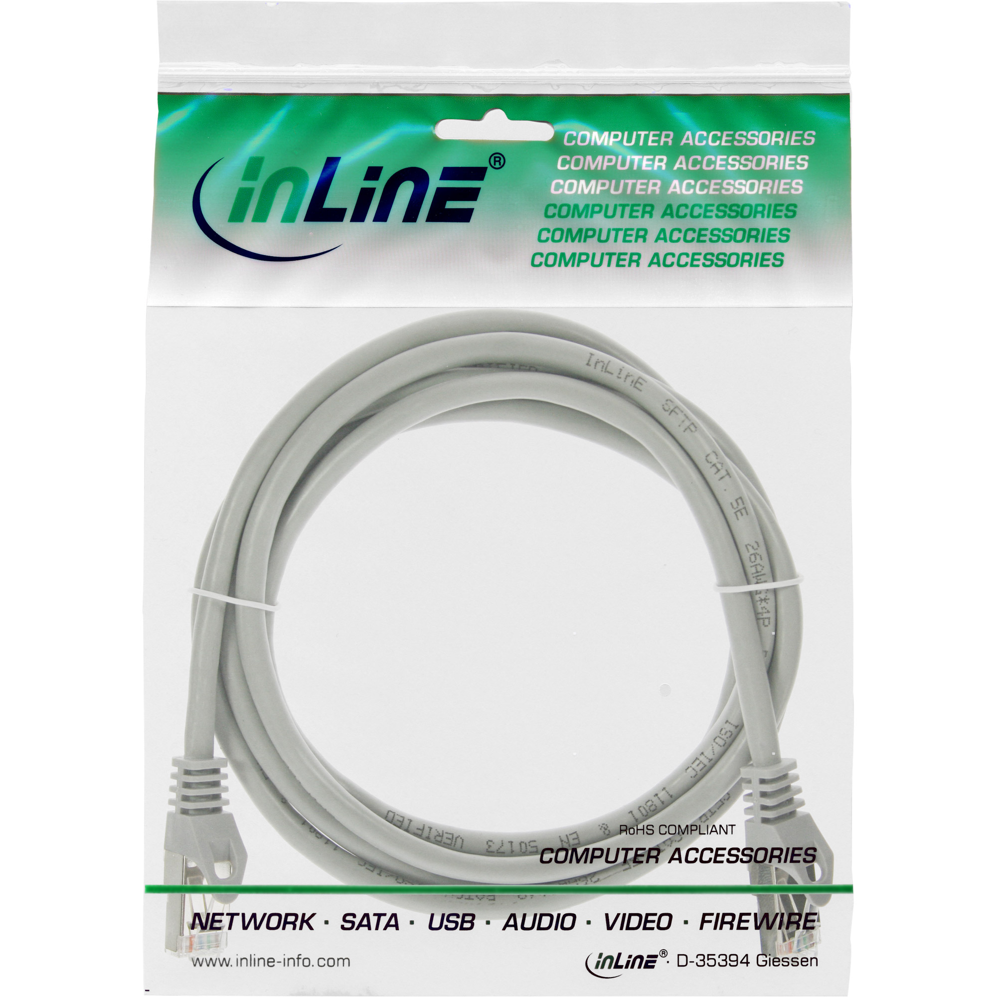 Inline® Patchkabel, SF/UTP, Cat.5e, grau, 1m