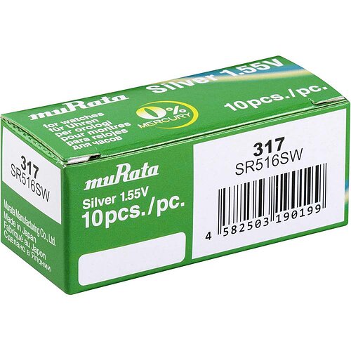 10x SR516SW SR62 317 Silberoxid Batterie Murata ex. Sony 1,55V