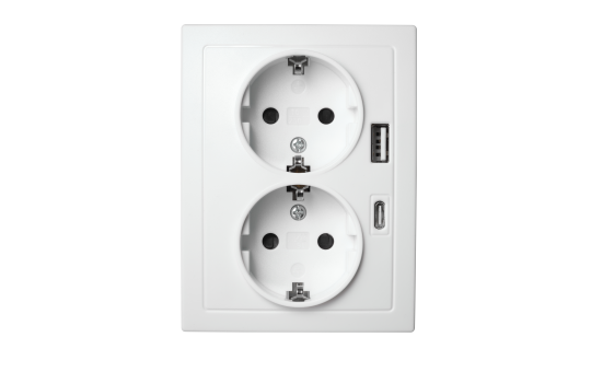 Schutzkontakt-Steckdose McPower ''Flair'' 2-fach, 250V~/16A, USB-A+C, PD20W, weiß