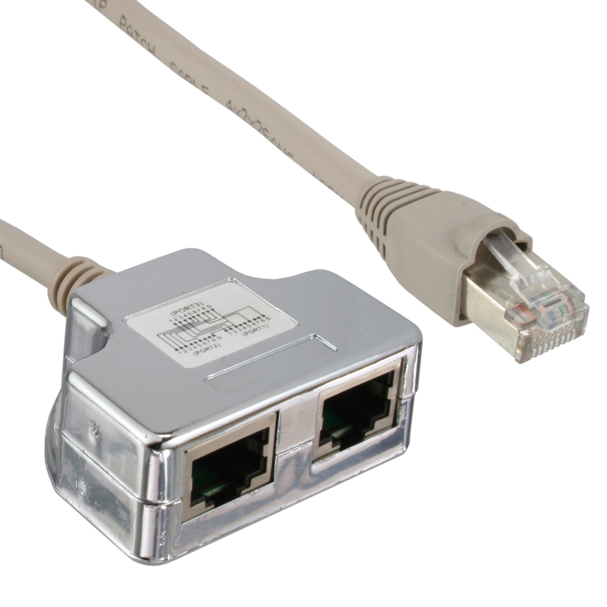0.15m - Inline® Cat.5e T-Adapter (Port-Doppler), RJ45 Stecker an 2x RJ45 Buchse