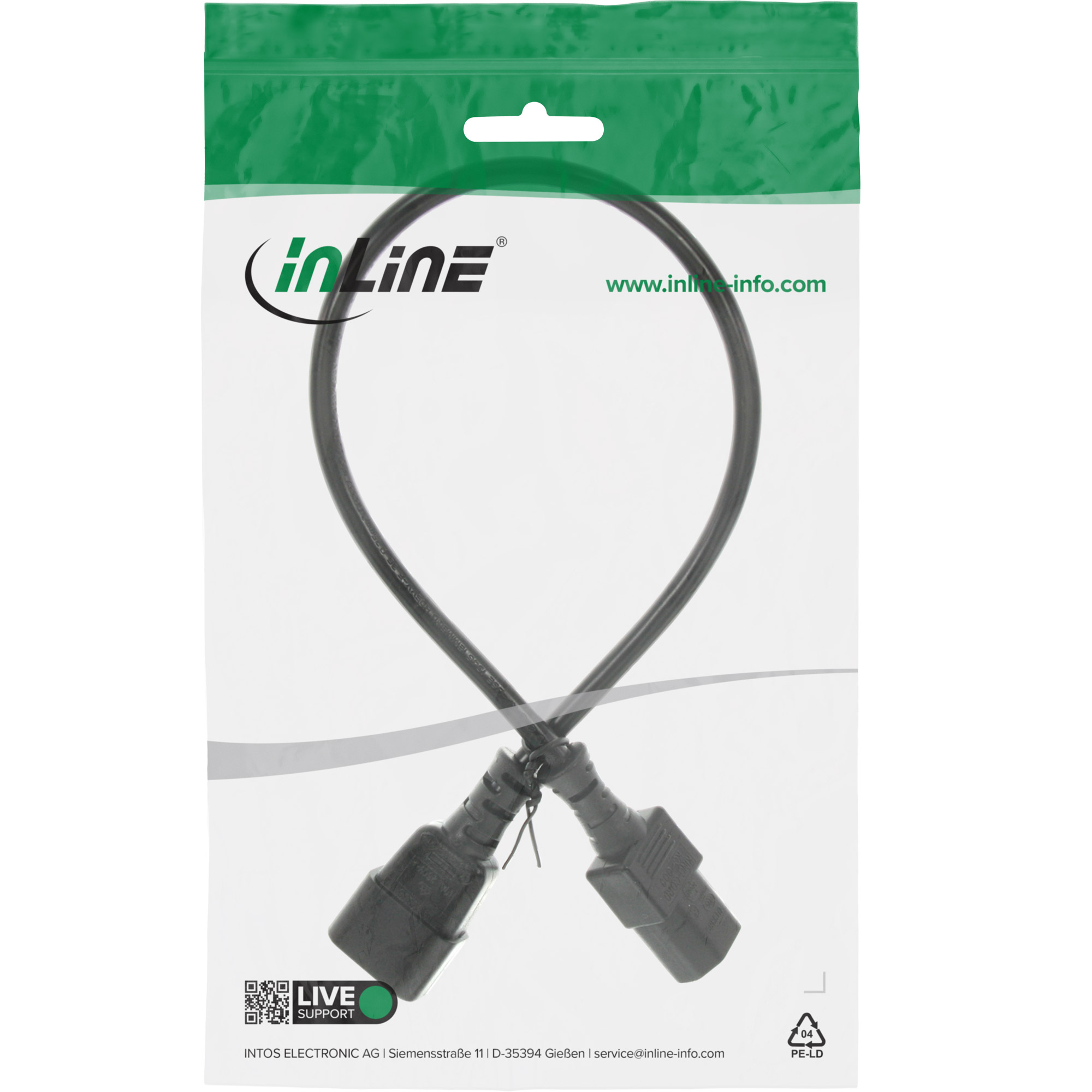 Inline® KaltgeräteverLängerung, C13 auf C14, 0,5m