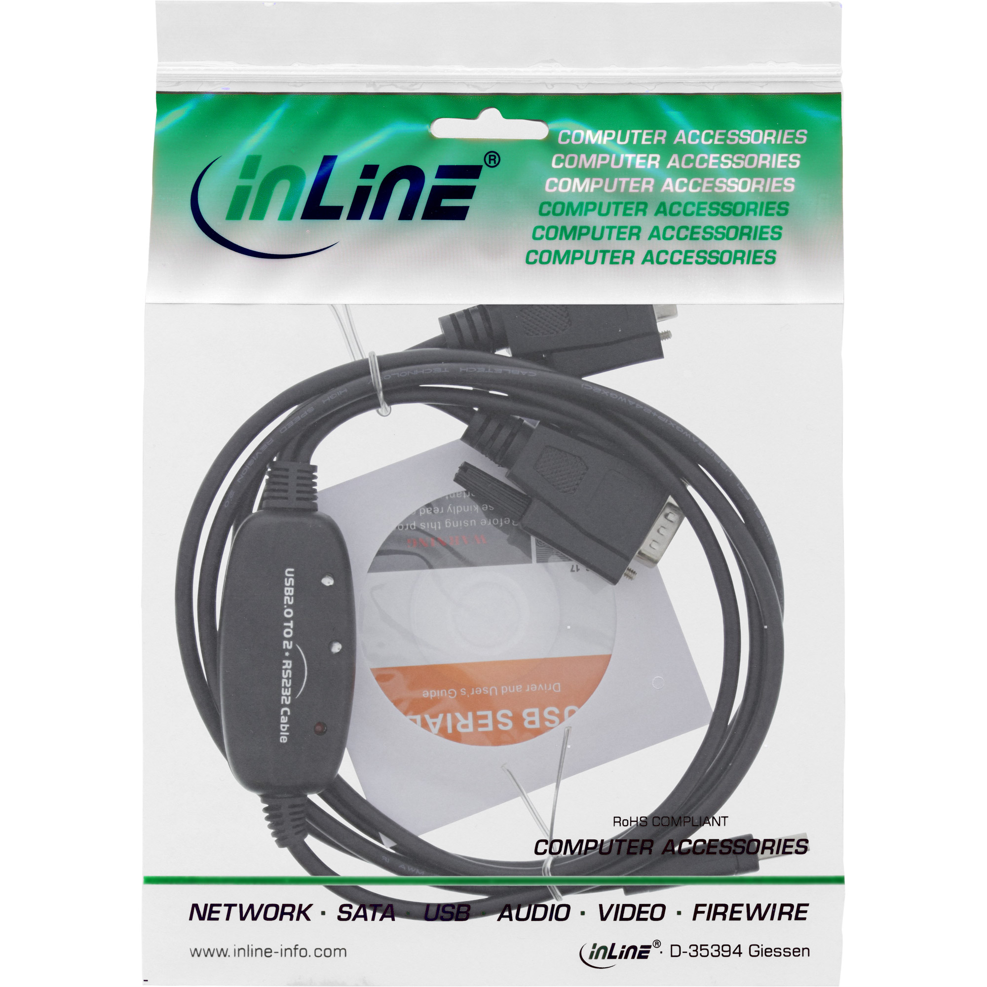Inline® USB 2.0 zu 2x Seriell Adapterkabel Stecker A an 2x 9pol SubD ST, 1,5m