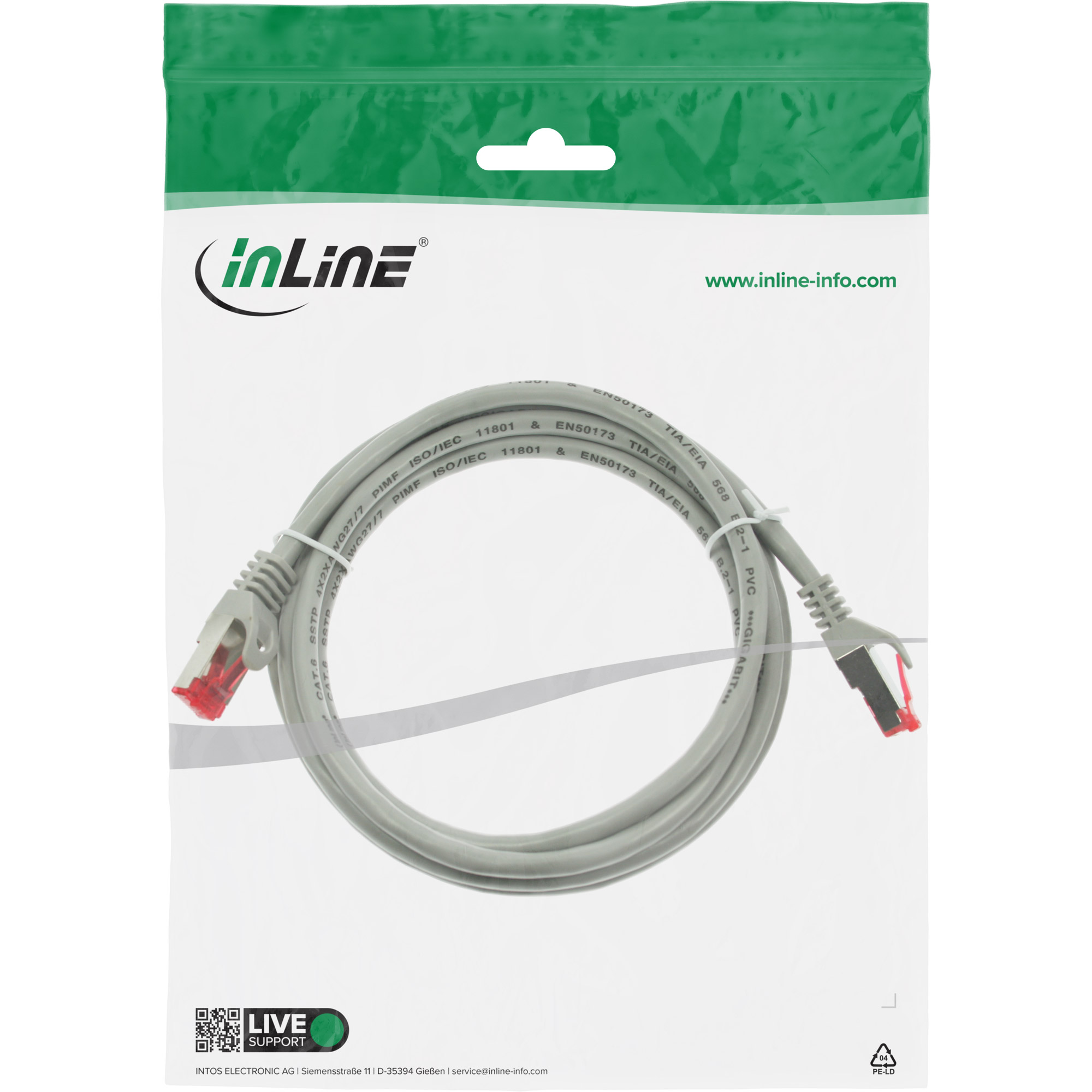 Inline® Patchkabel - S/FTP (PiMf) - Cat.6 - 250MHz PVC Kupfer - Grau - 2m