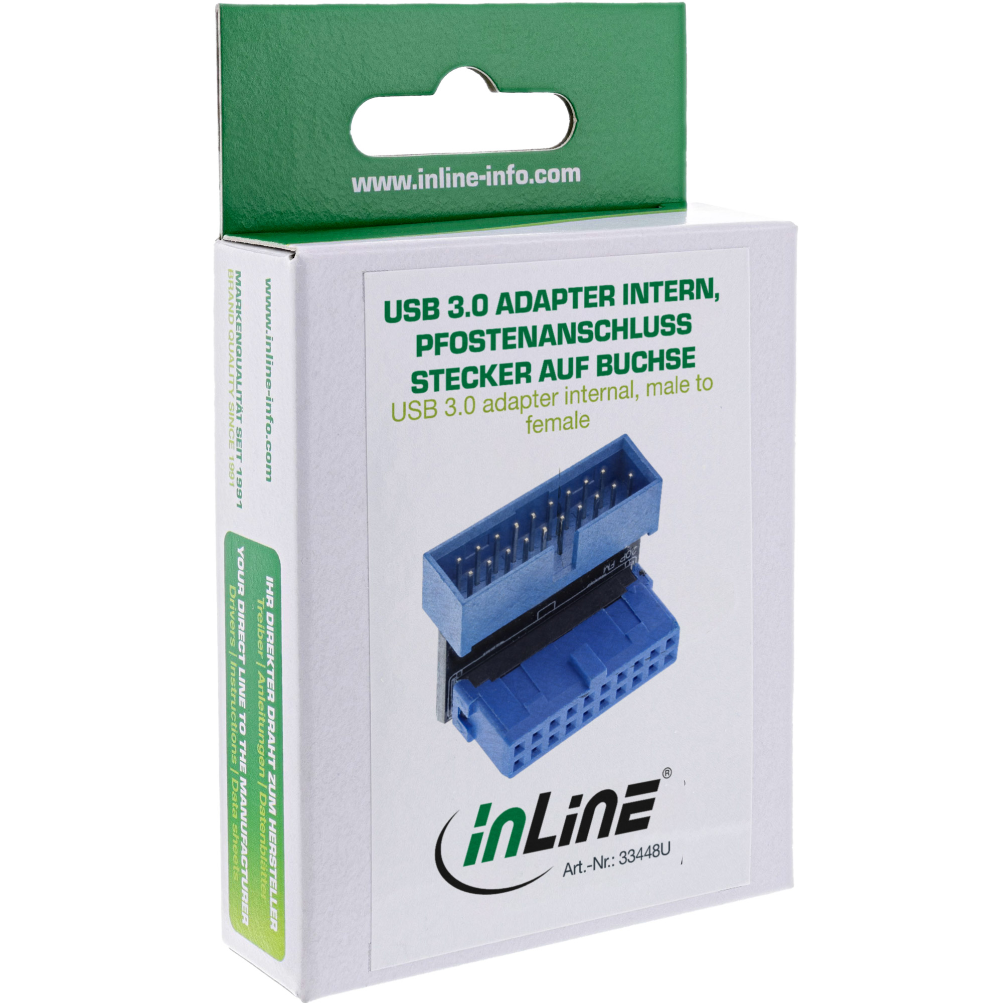 Inline® USB 3.0 Adapter intern, Pfostenanschluss Stecker/Buchse, unten gewinkelt Inline® USB 3.0 Adapter intern, Pfostenanschluss Stecker/Buchse, unten gewinkelt