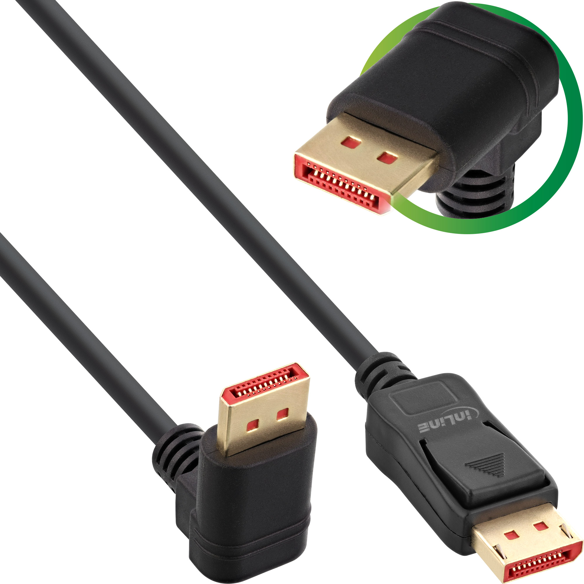 Inline® DisplayPort 1.4 Kabel, 8K4K, nach unten gewinkelt, schwarz/gold, 1m