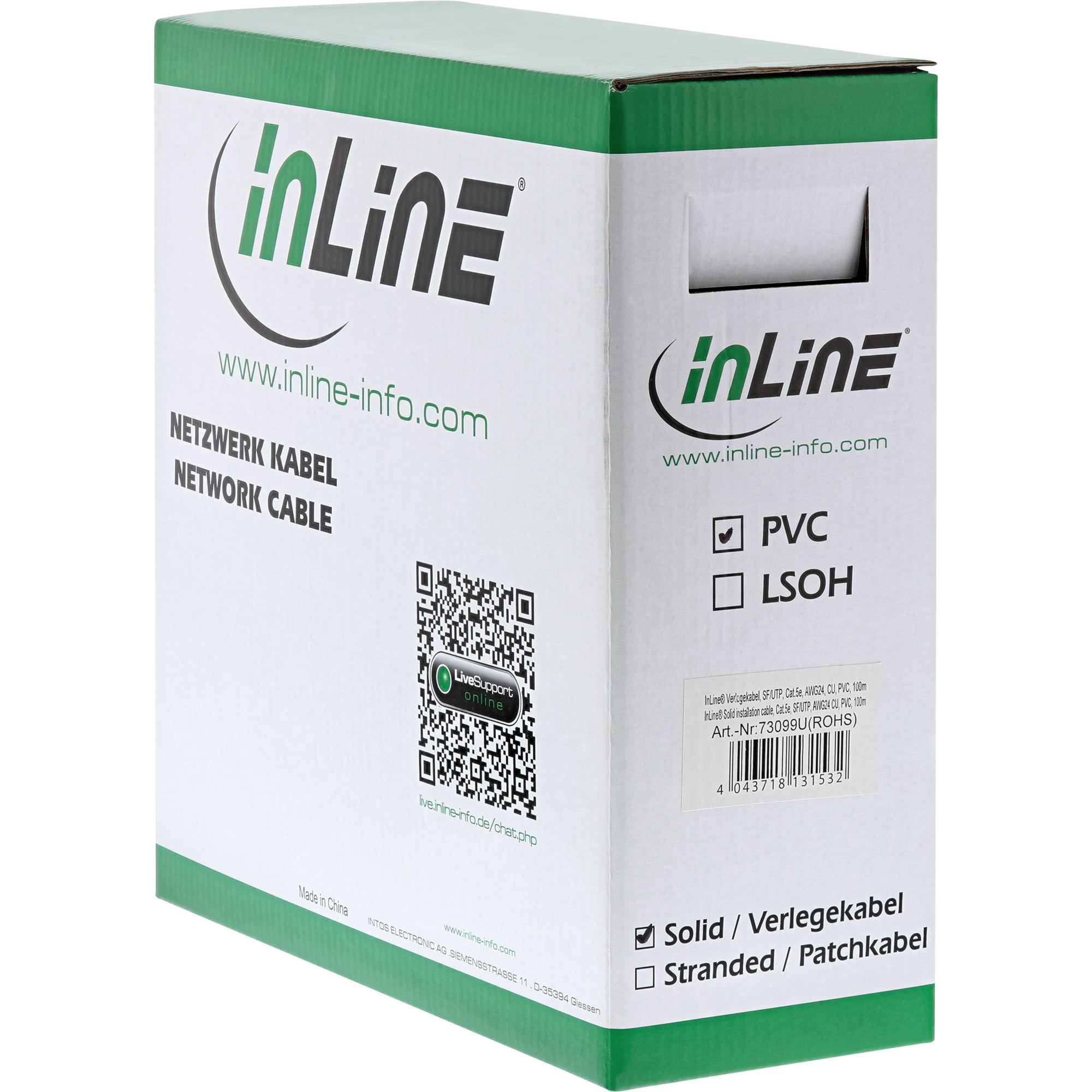 50m - Inline® Verlegekabel, SF/UTP, Cat.5e, AWG24 CU, halogenfrei