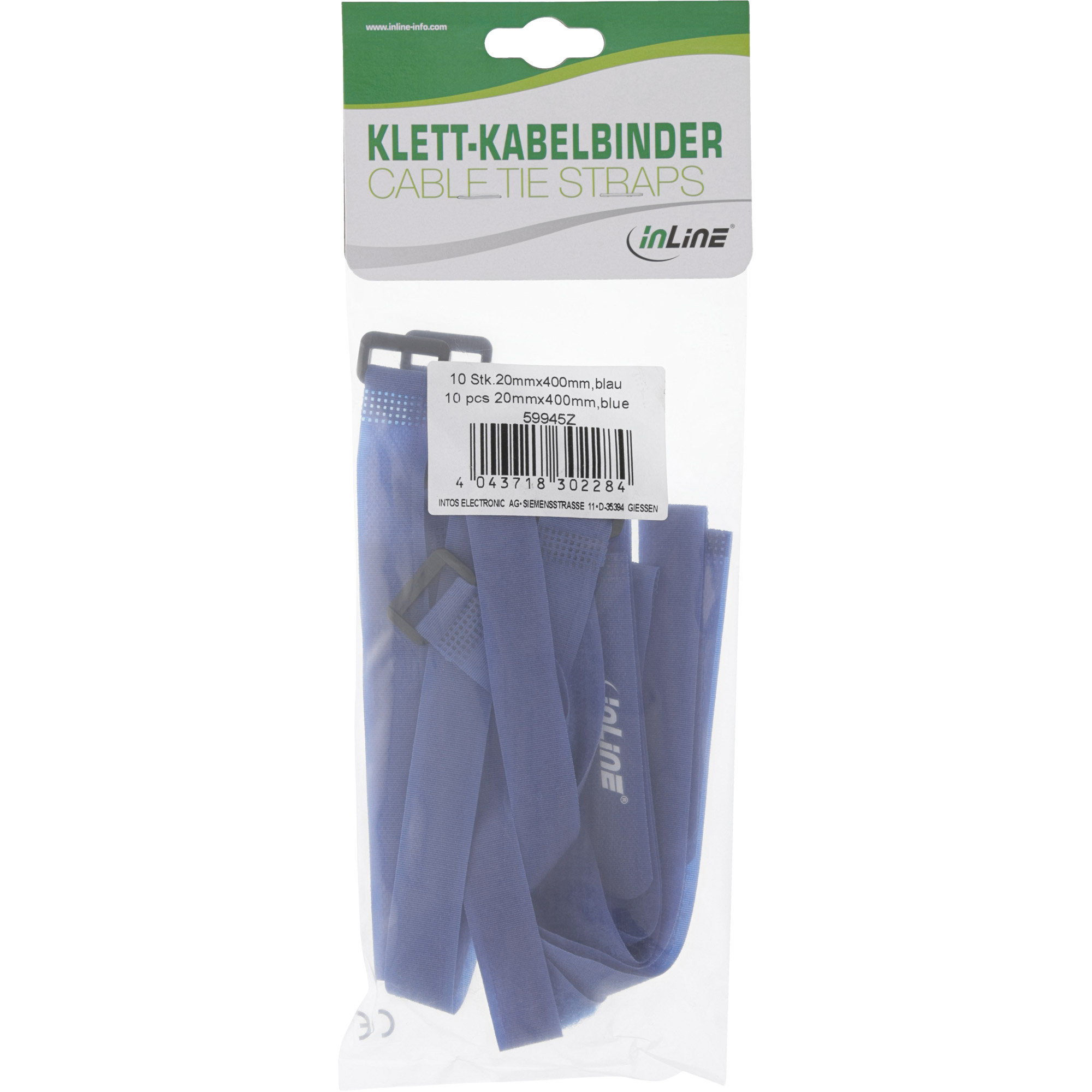 Inline® Klettschlaufen 20x400mm, 10er, blau