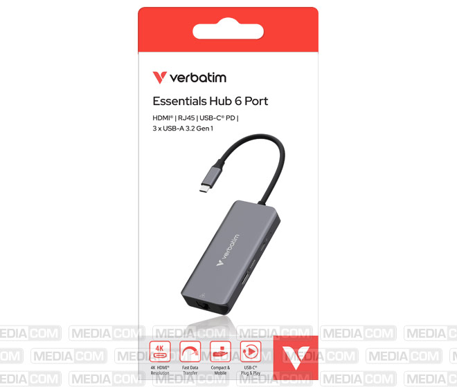 Hub, USB-C Essentials, 6 Port mit RJ45 Anschluss